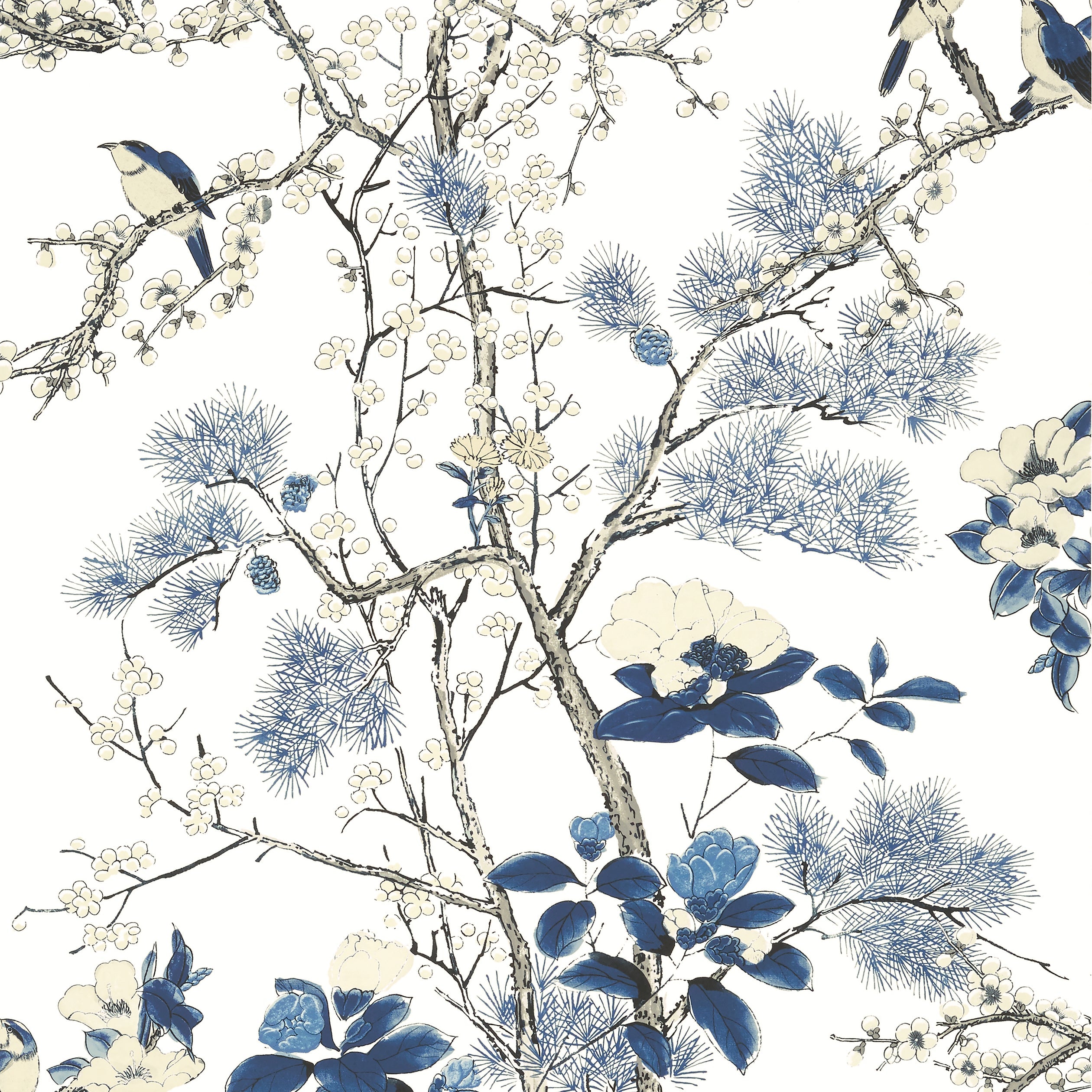 Katsura fabric in blue and white color - pattern number T13619 - by Thibaut in the Grand Palace collection