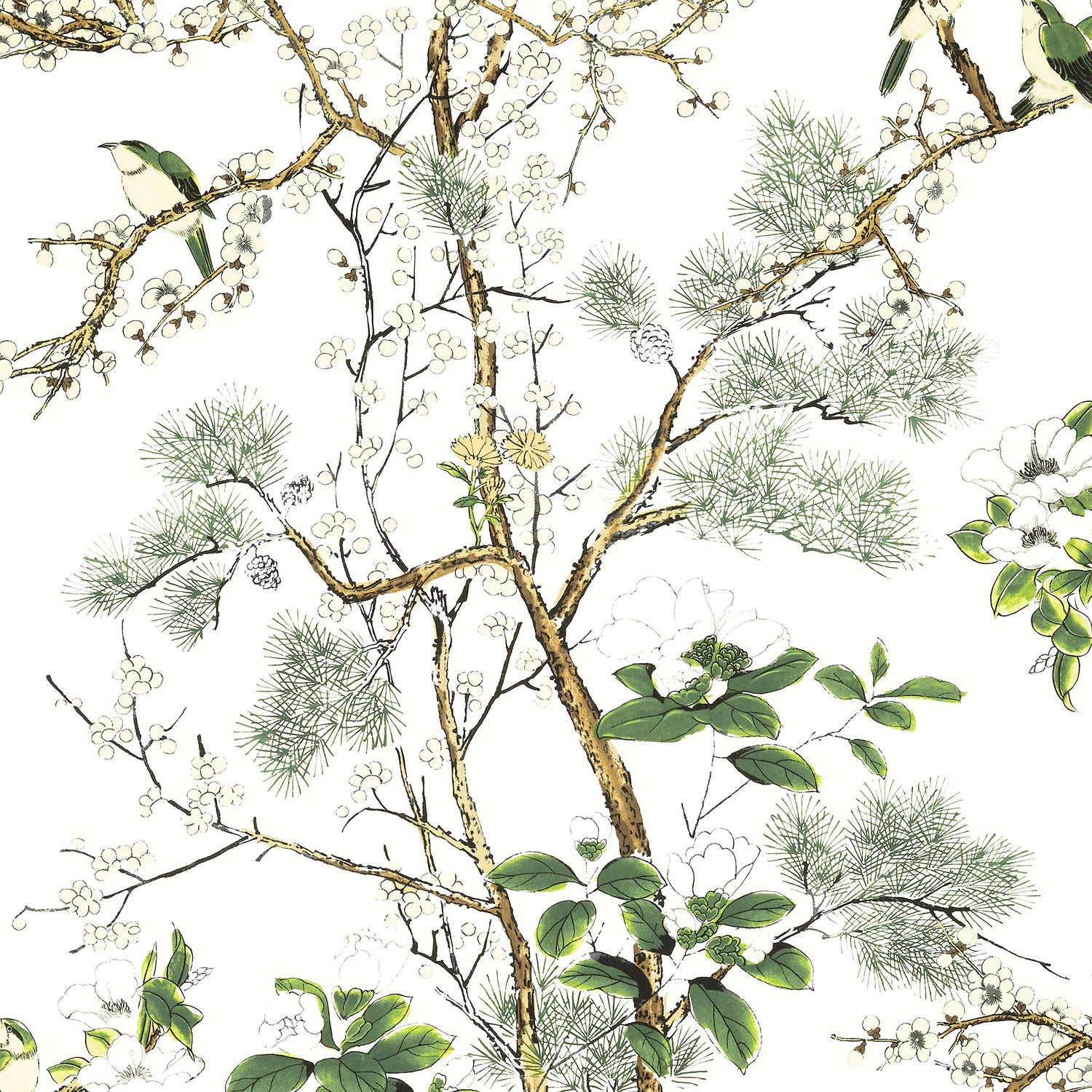 Katsura fabric in green and white color - pattern number T13621 - by Thibaut in the Grand Palace collection