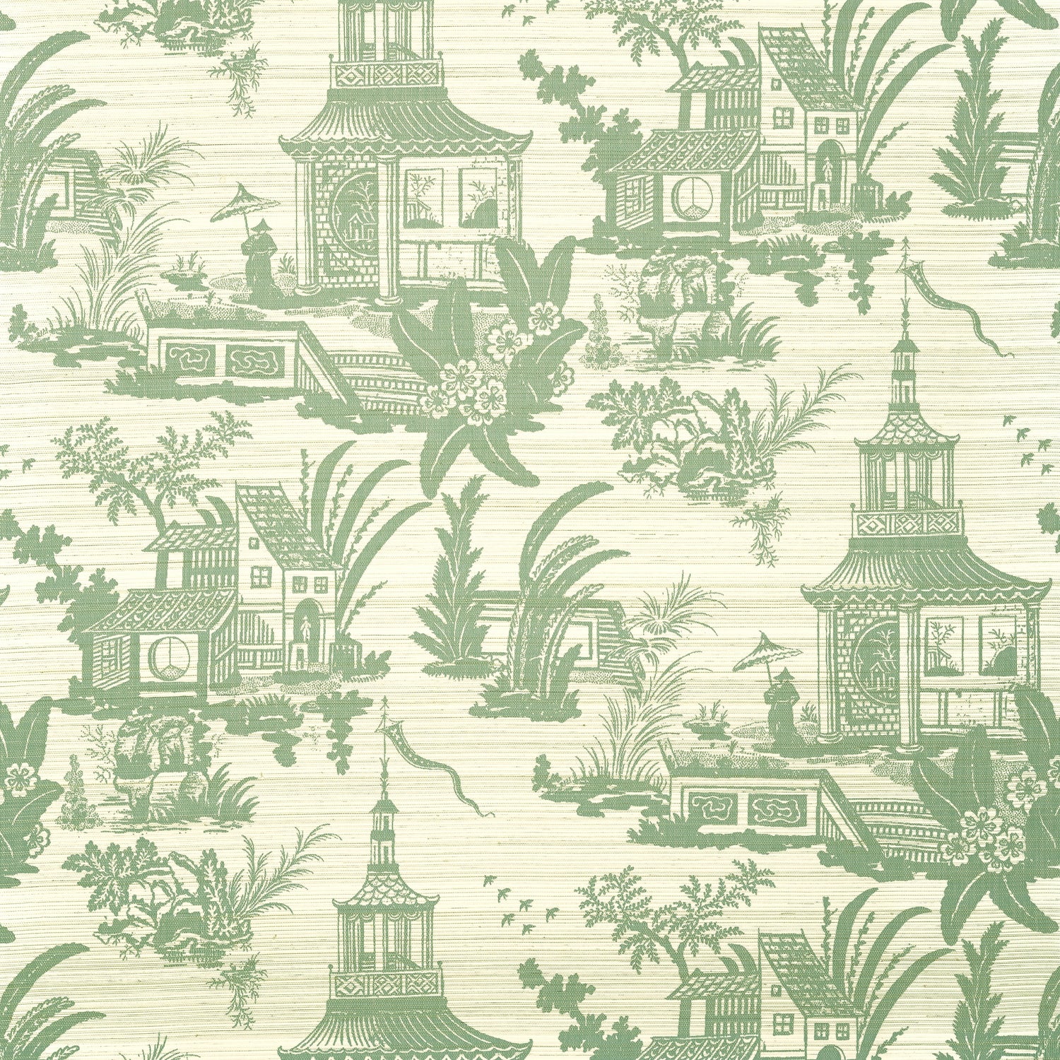Empress Court wallpaper in green color - pattern number T13650 - by Thibaut in the Grand Palace collection