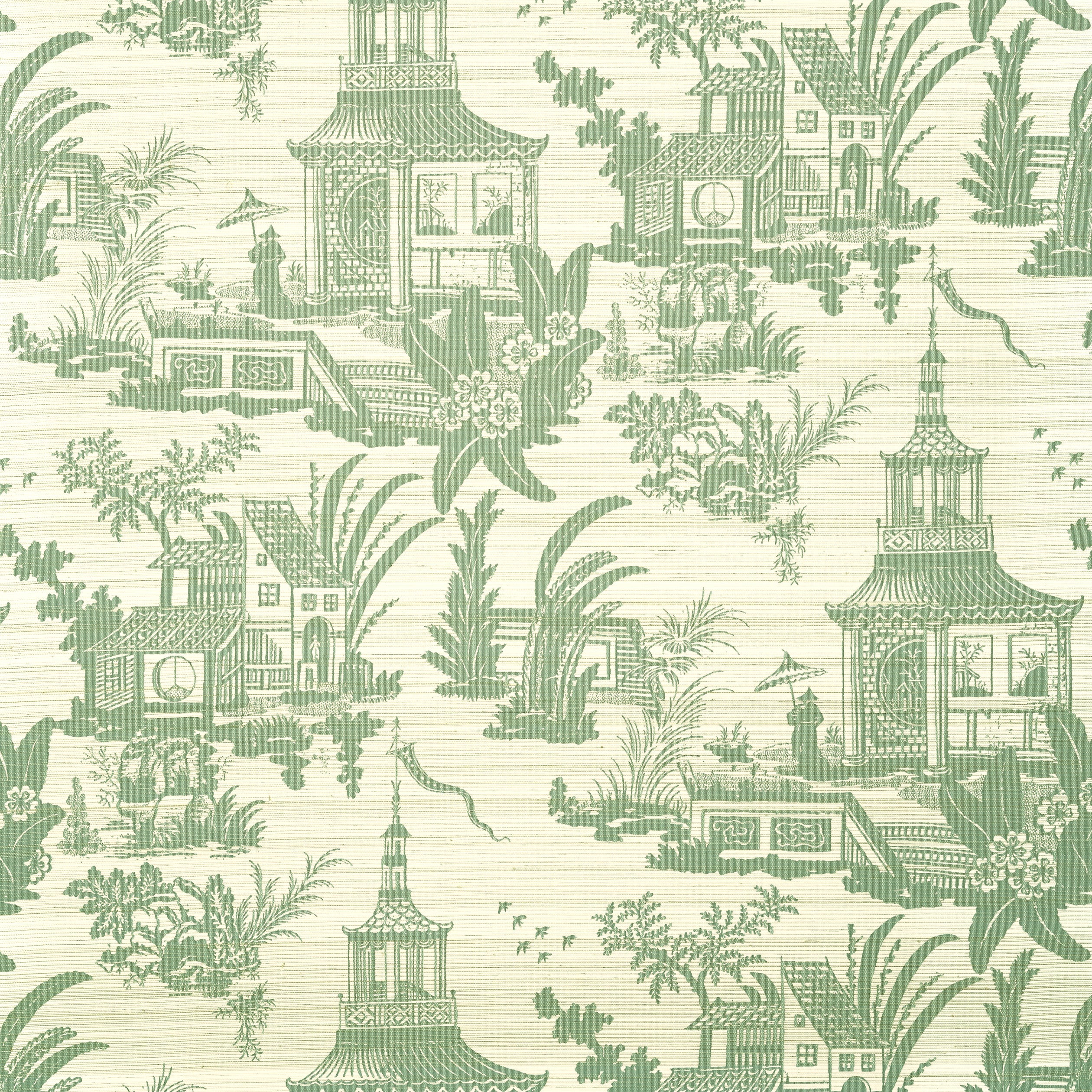 Empress Court wallpaper in green color - pattern number T13650 - by Thibaut in the Grand Palace collection