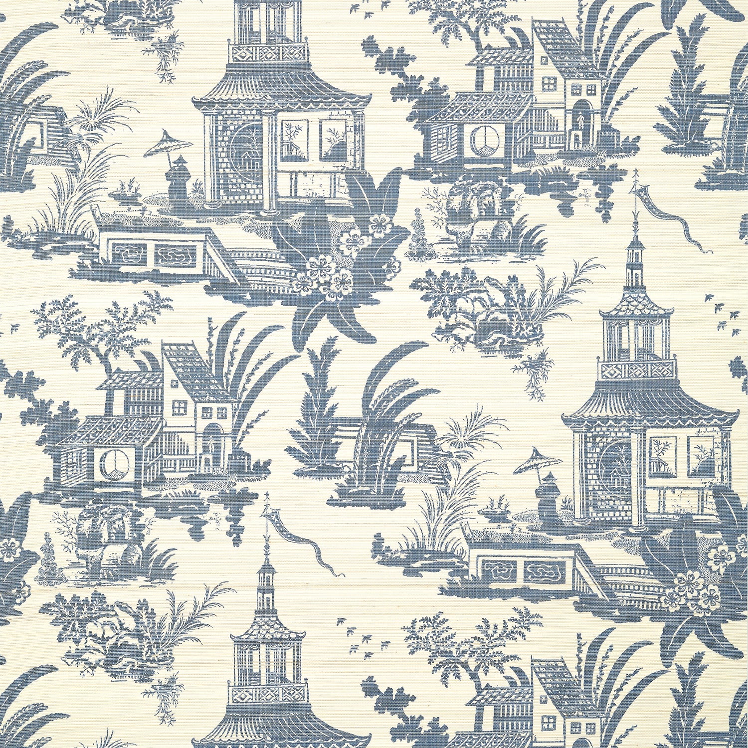 Empress Court wallpaper in navy color - pattern number T13653 - by Thibaut in the Grand Palace collection
