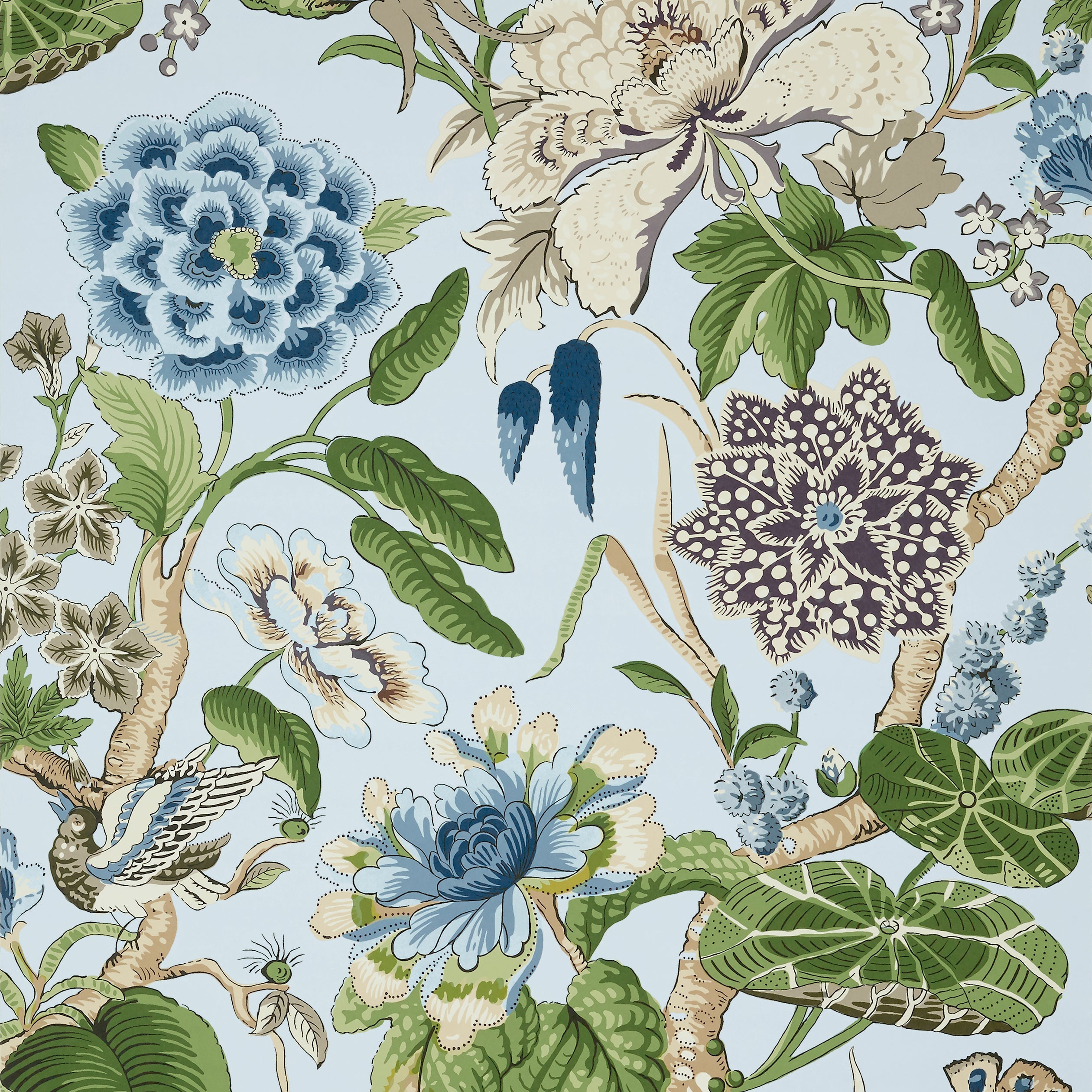 Hill Garden wallpaper in spa blue color - pattern number T13654 - by Thibaut in the Grand Palace collection