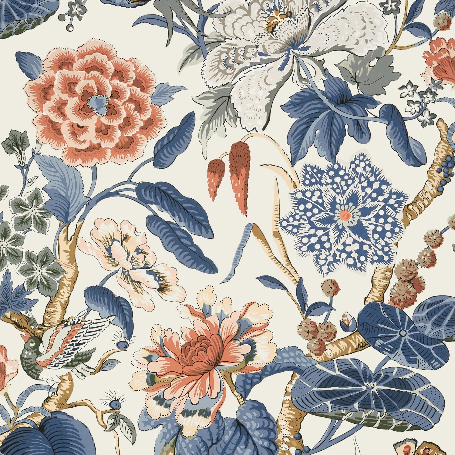 Hill Garden wallpaper in brick and navy color - pattern number T13655 - by Thibaut in the Grand Palace collection