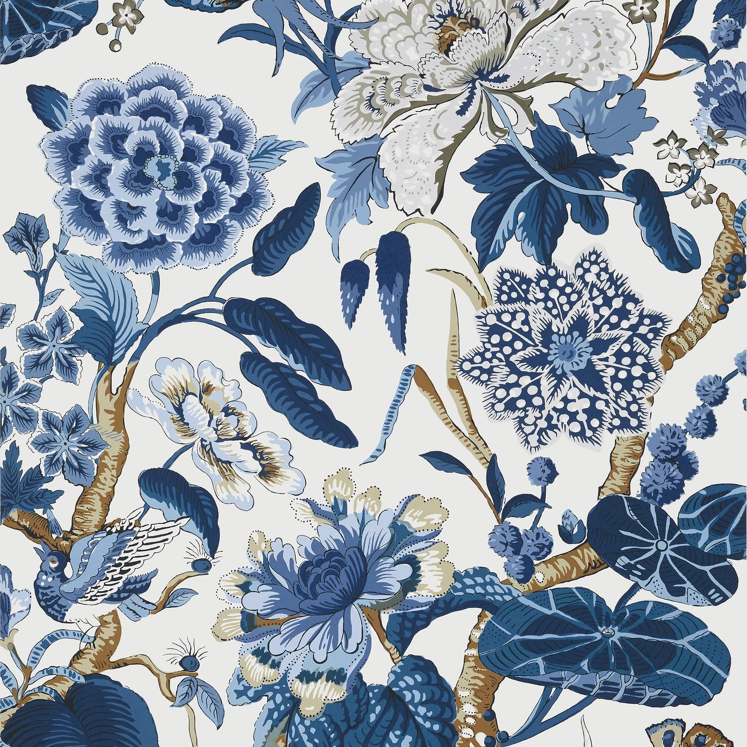 Hill Garden wallpaper in blue and white color - pattern number T13659 - by Thibaut in the Grand Palace collection