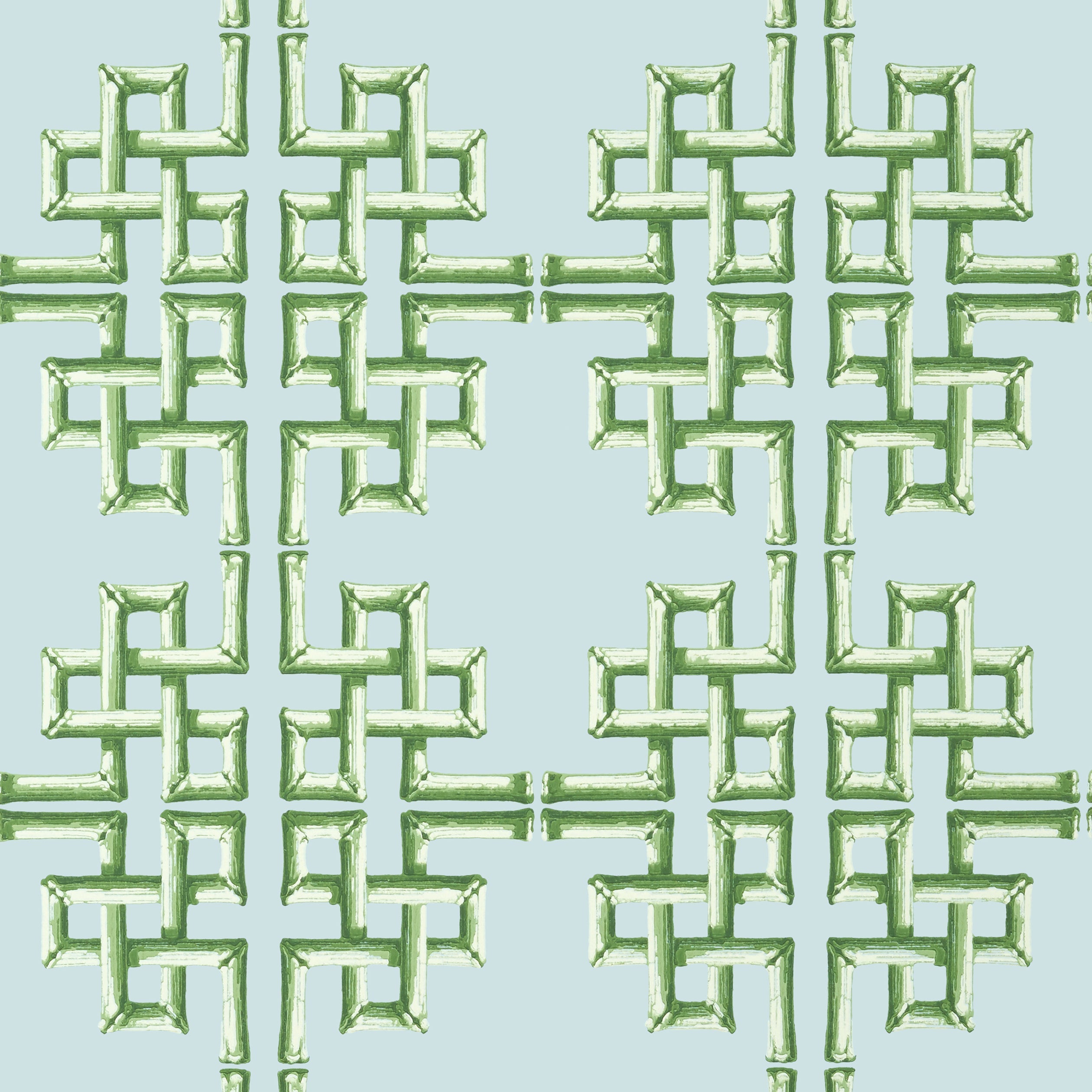 Boca Bamboo fabric in green and blue color - pattern number T13903 - by Thibaut in the Palm Grove collection