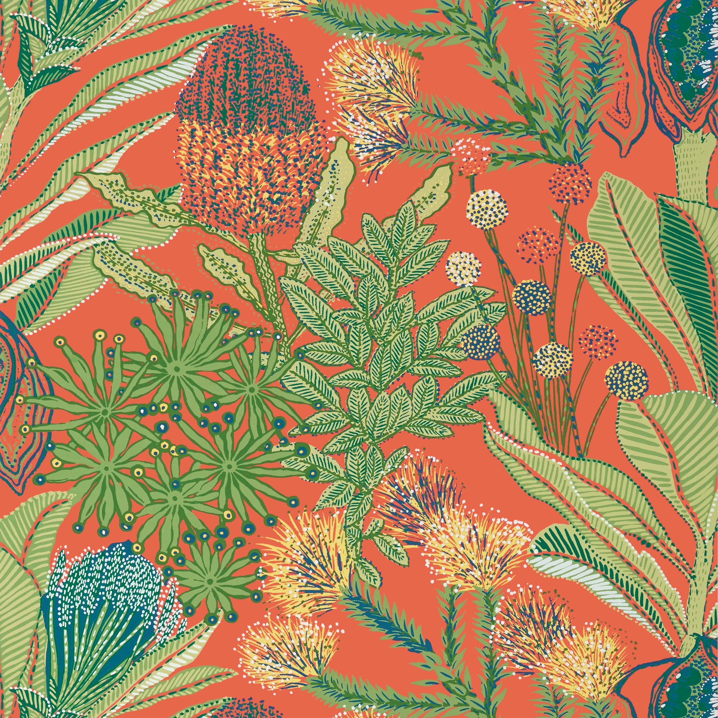 Protea fabric in coral color - pattern number T13906 - by Thibaut in the Palm Grove collection