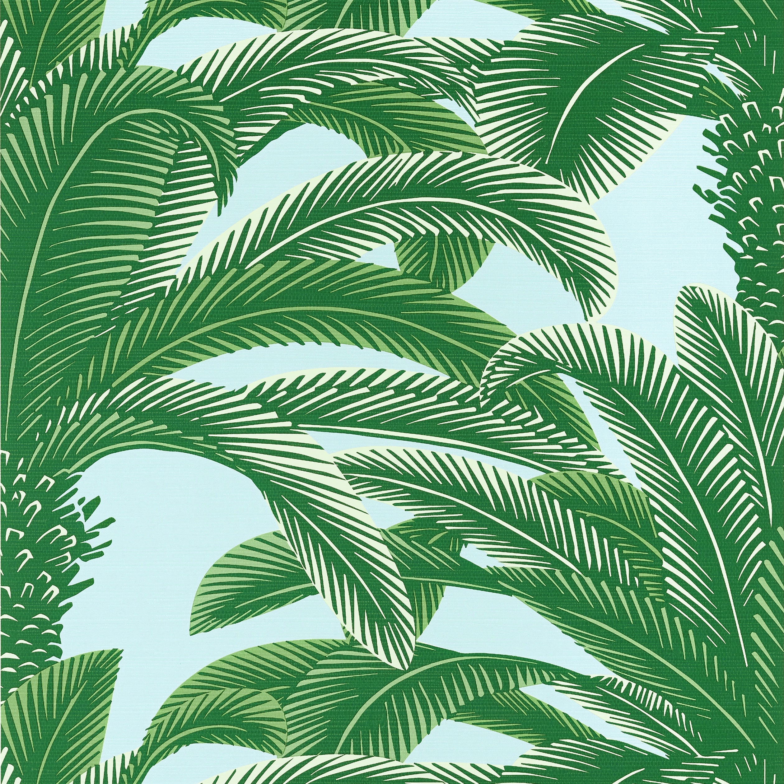 Queen Palm fabric in green and blue color - pattern number T13908 - by Thibaut in the Palm Grove collection