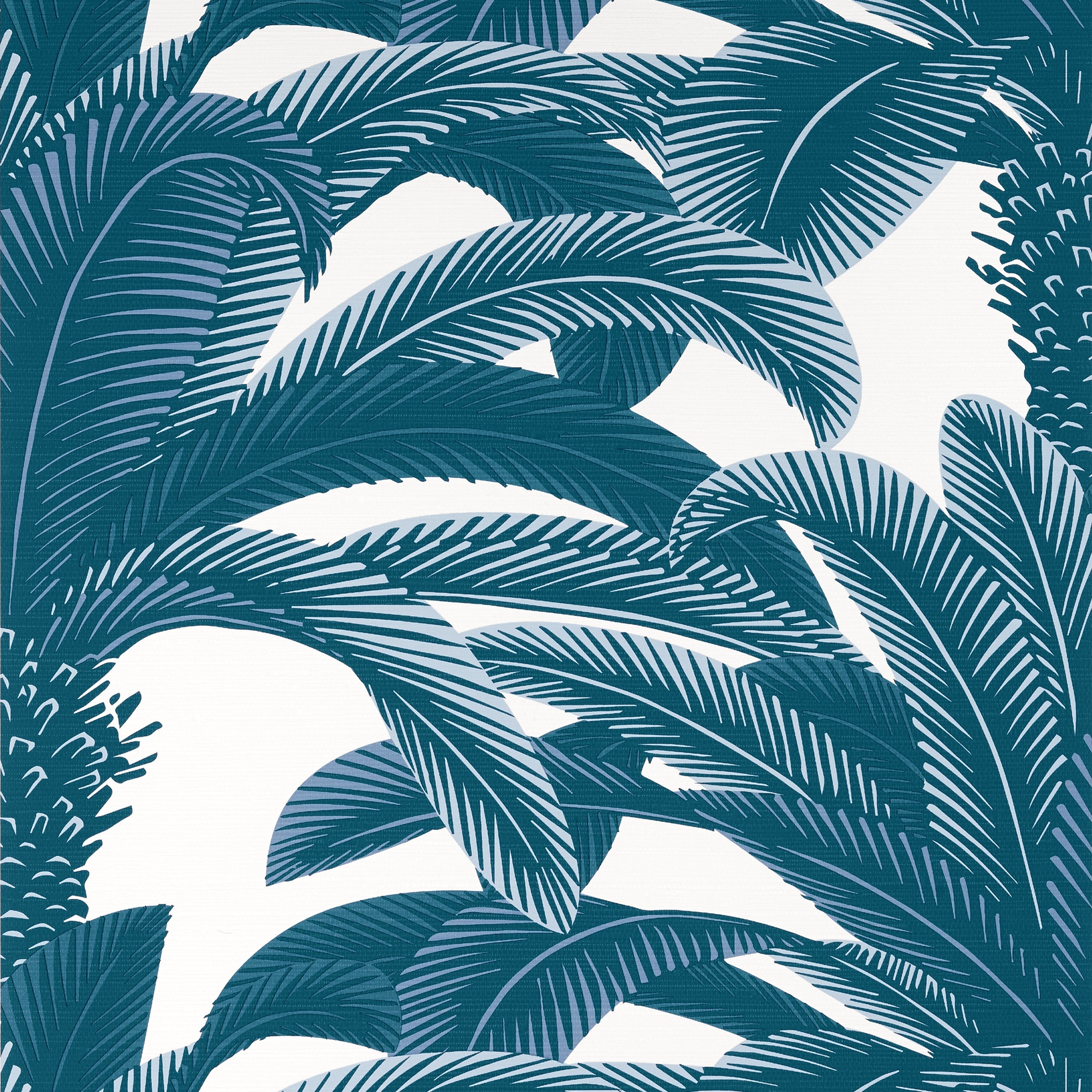 Queen Palm fabric in navy color - pattern number T13910 - by Thibaut in the Palm Grove collection