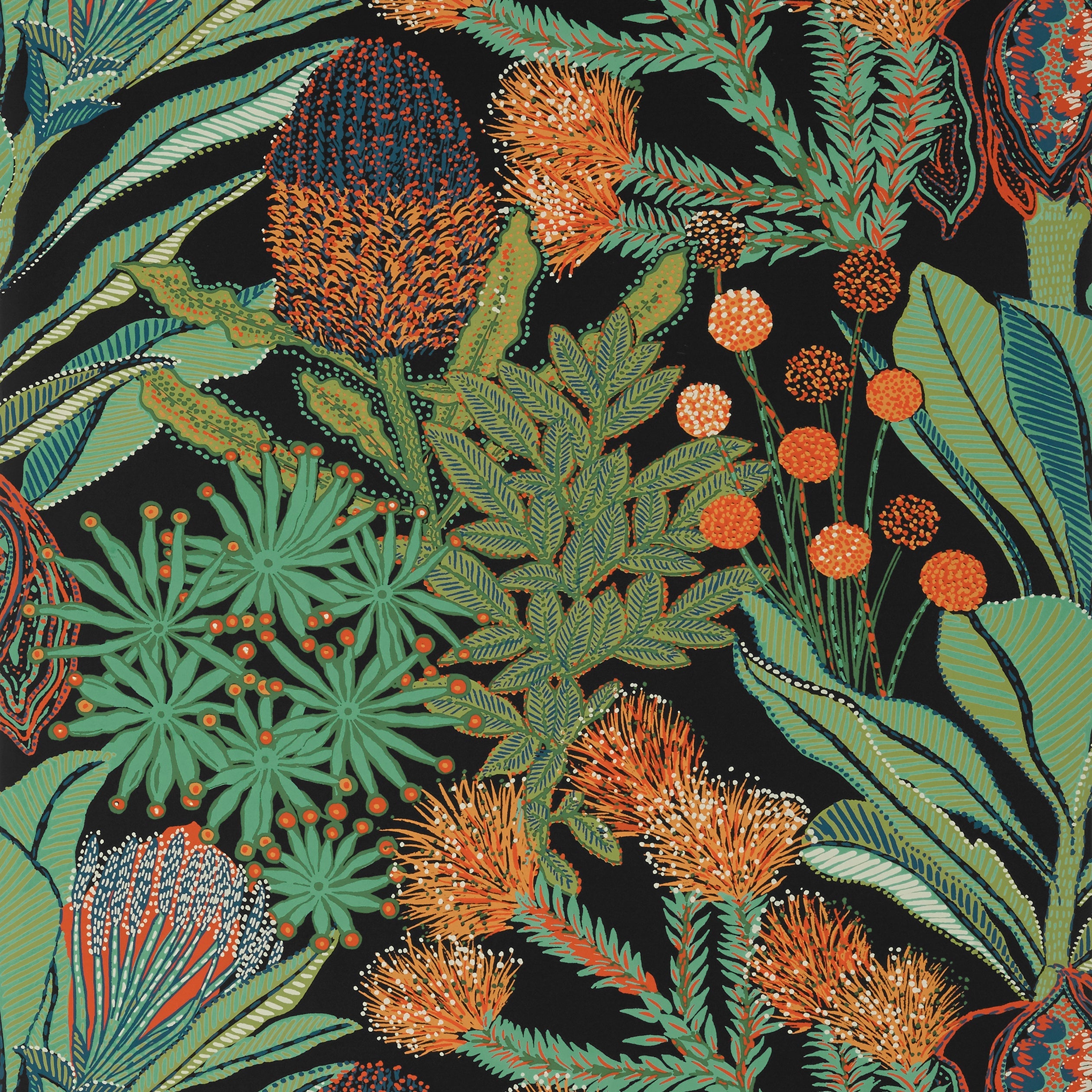 Protea fabric in black color - pattern number T13926 - by Thibaut in the Palm Grove collection