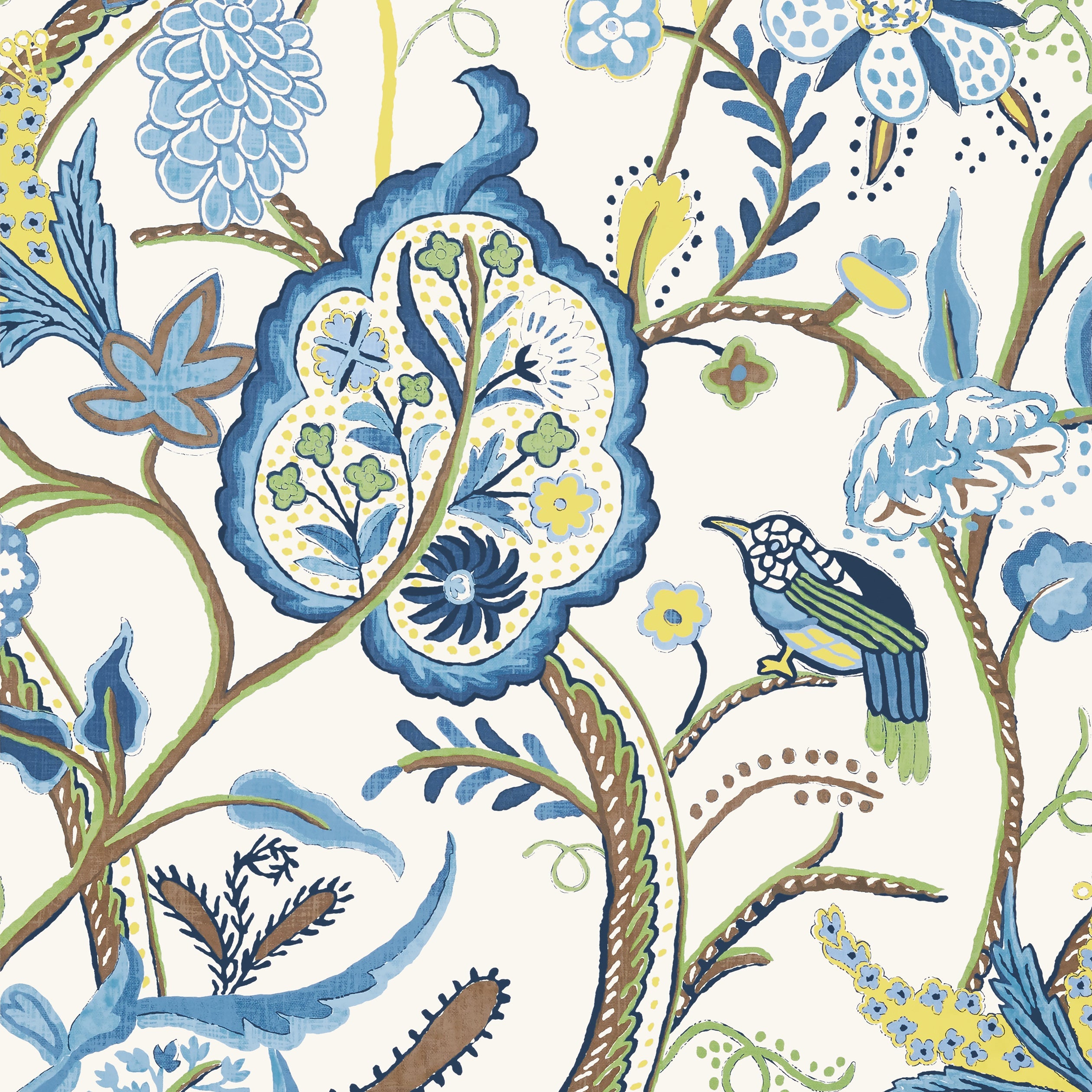 Windsor fabric in blue and yellow color - pattern number T14300 - by Thibaut in the Canopy collection