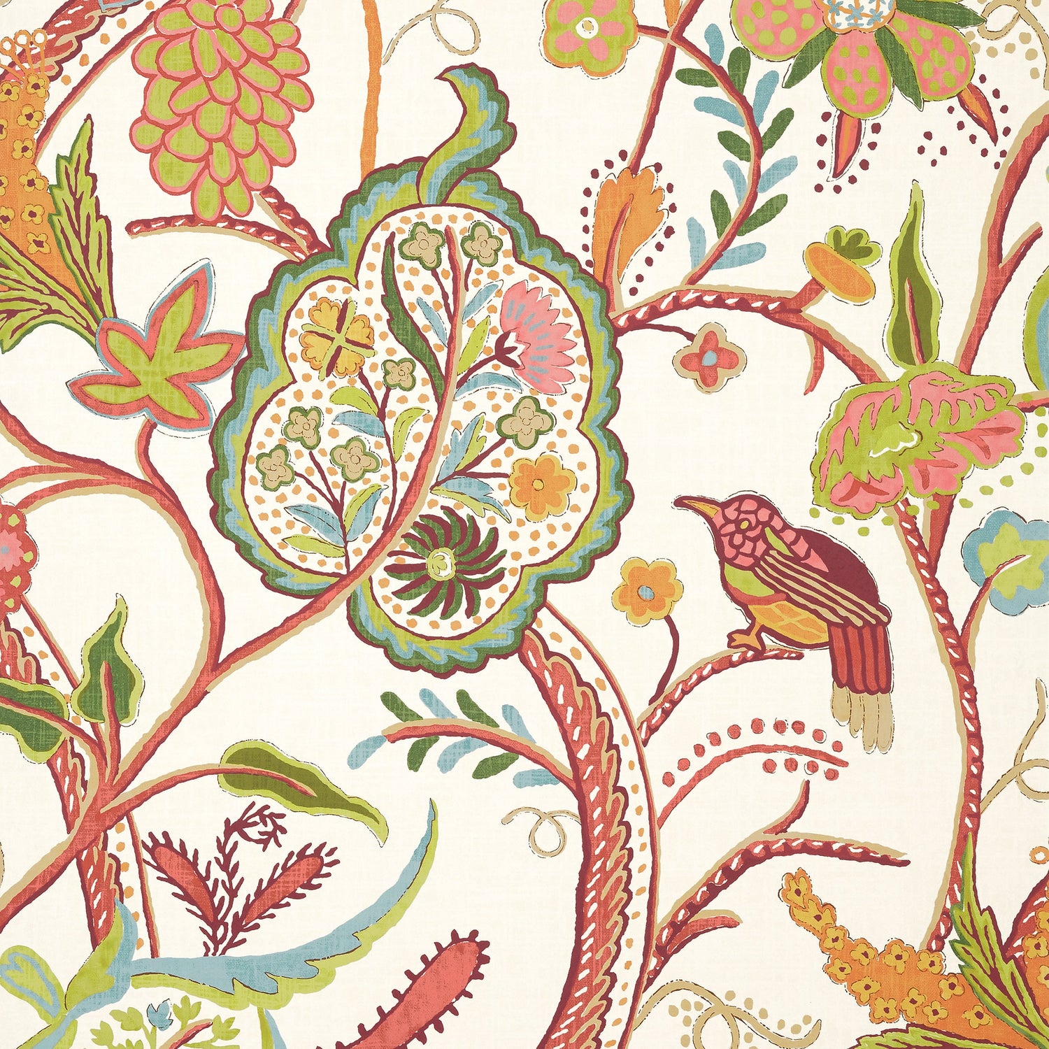 Windsor fabric in cream and red color - pattern number T14305 - by Thibaut in the Canopy collection