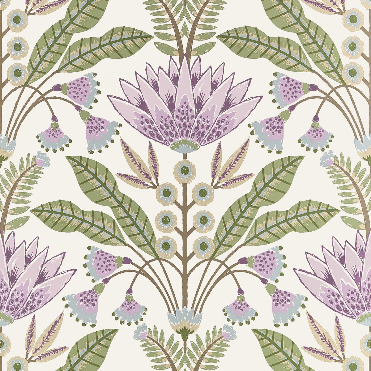 Lotus Wallpaper in Lilac and Green color - pattern number T14608 - by Thibaut in the Fairhaven collection