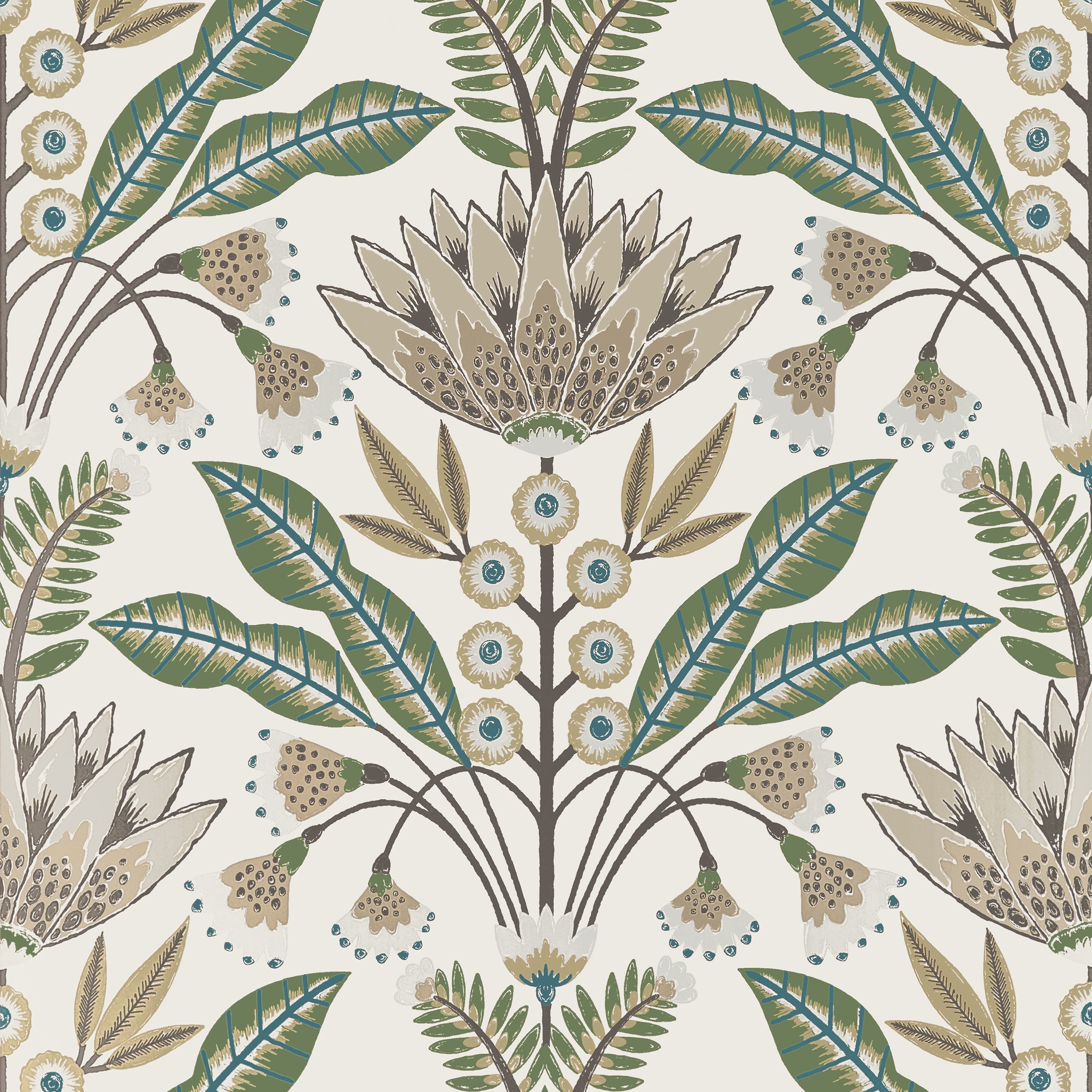 Lotus Wallpaper in Green and Beige color - pattern number T14610 - by Thibaut in the Fairhaven collection