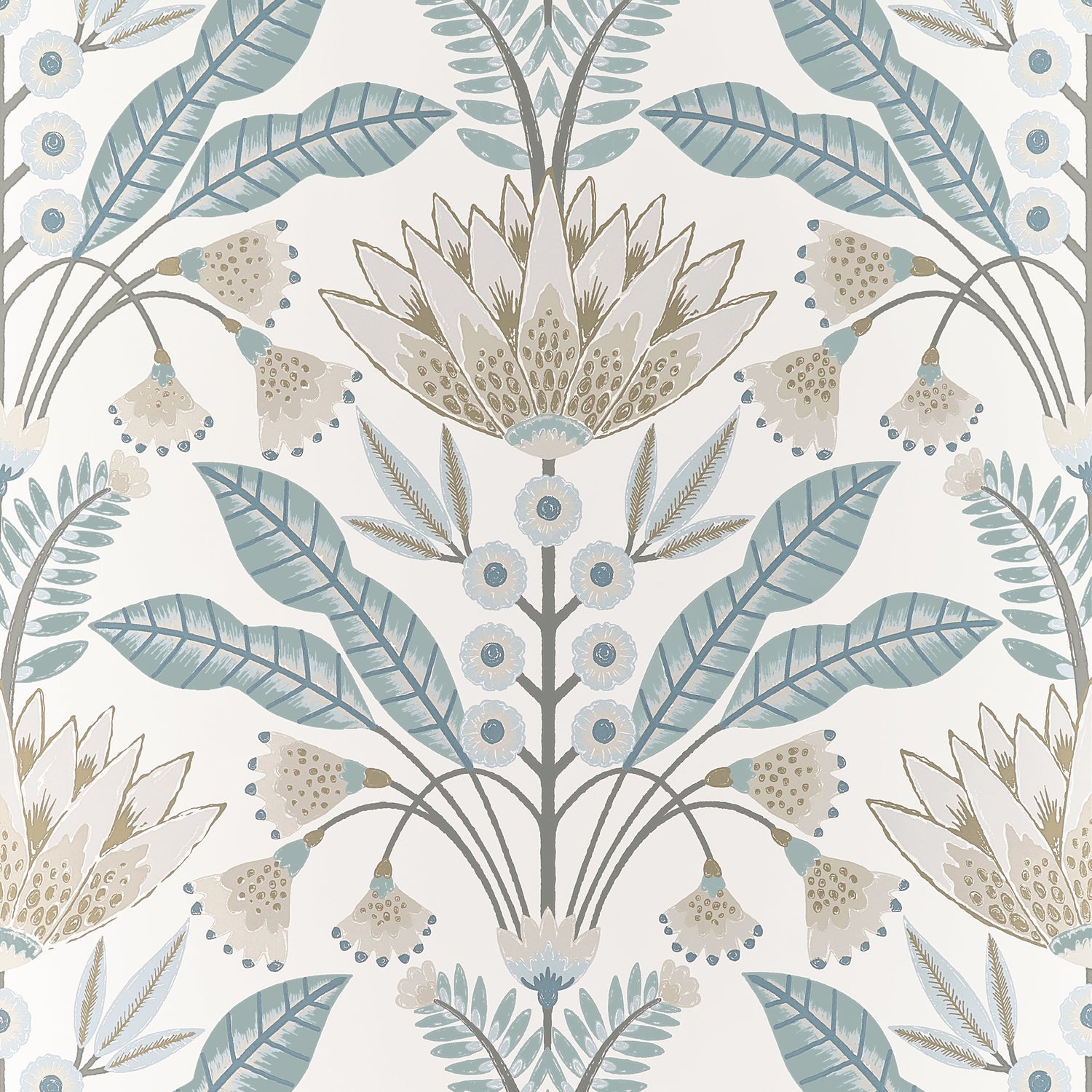 Lotus Wallpaper in Spa Blue color - pattern number T14611 - by Thibaut in the Fairhaven collection