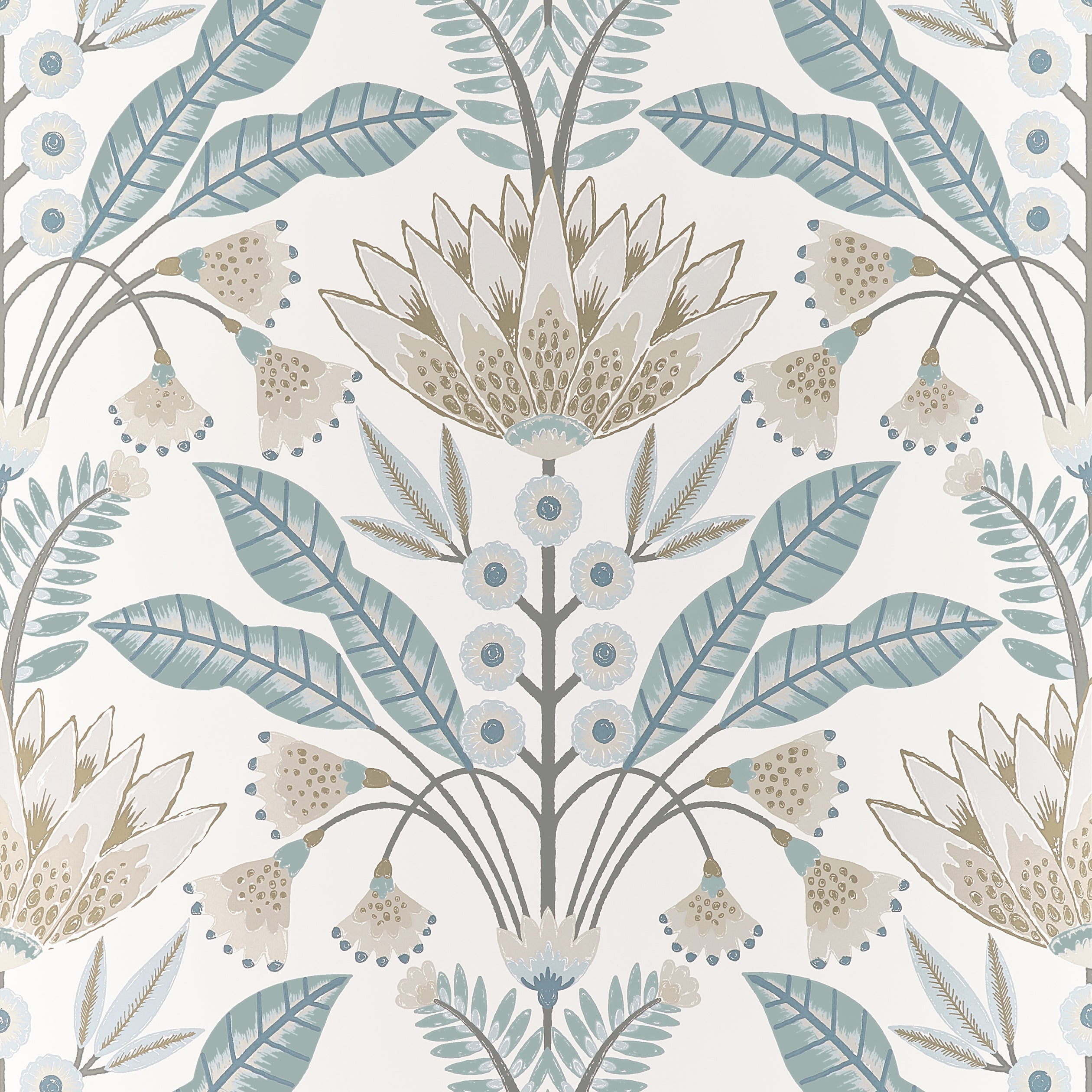 Lotus Wallpaper in Spa Blue color - pattern number T14611 - by Thibaut in the Fairhaven collection
