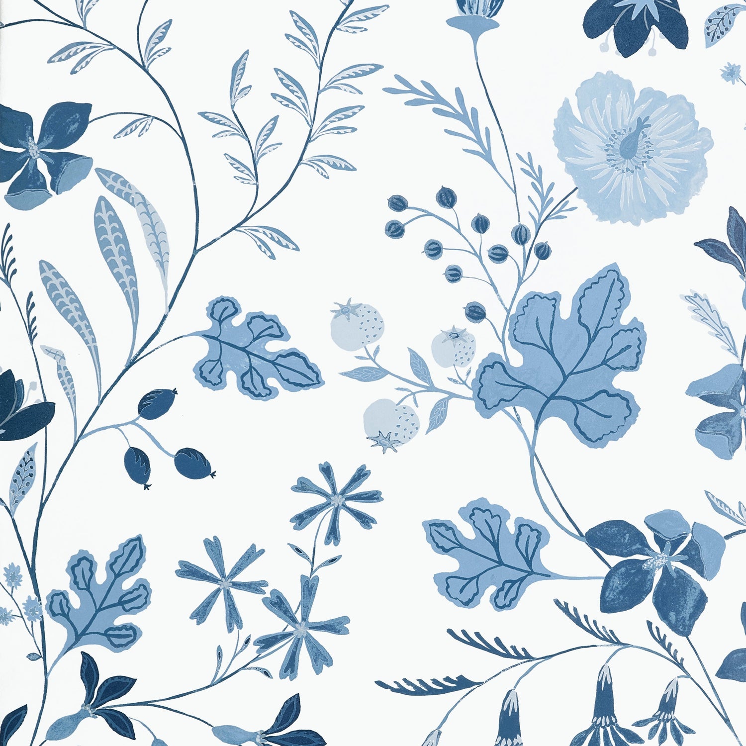 Bloom Wallpaper in Blue and White color - pattern number T14626 - by Thibaut in the Fairhaven collection
