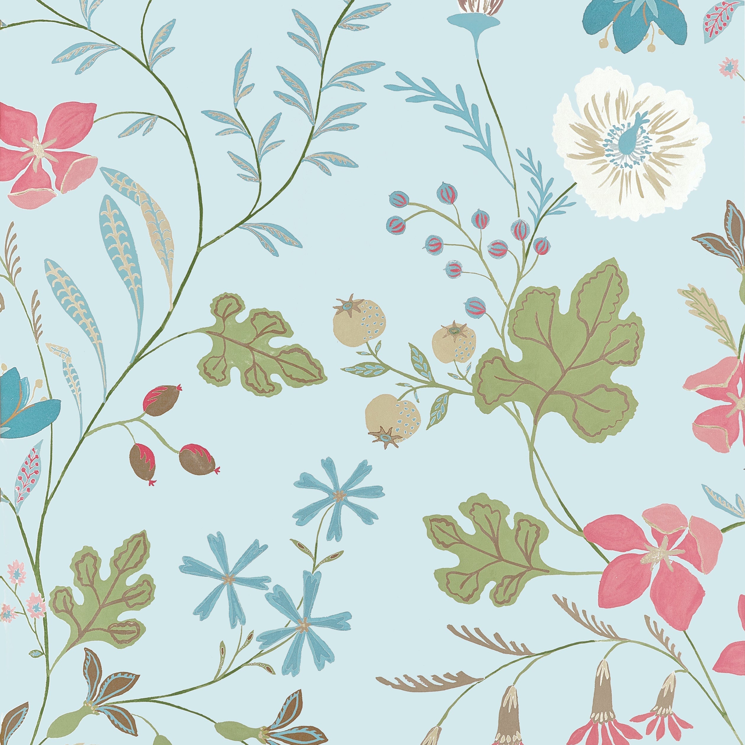 Bloom Wallpaper in Spa Blue color - pattern number T14627 - by Thibaut in the Fairhaven collection