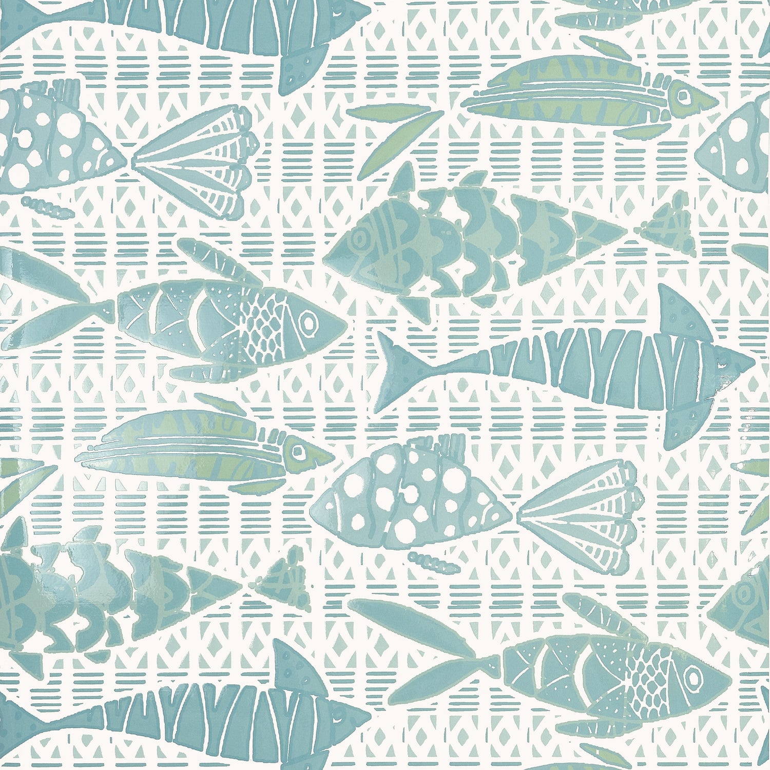 Batik Fish wallpaper in spa blue color - pattern number T15871 - by Thibaut in the Islander collection