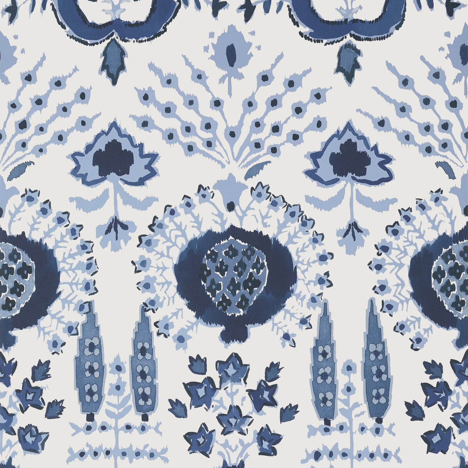 Mendoza Suzani fabric in blue and white color - pattern number T16239 - by Thibaut in the Kismet by Thibaut collection