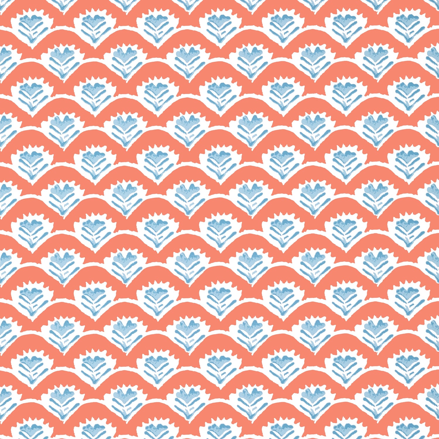 Emily wallpaper in coral and blue color - pattern number T16254 - by Thibaut in the Kismet by Thibaut collection