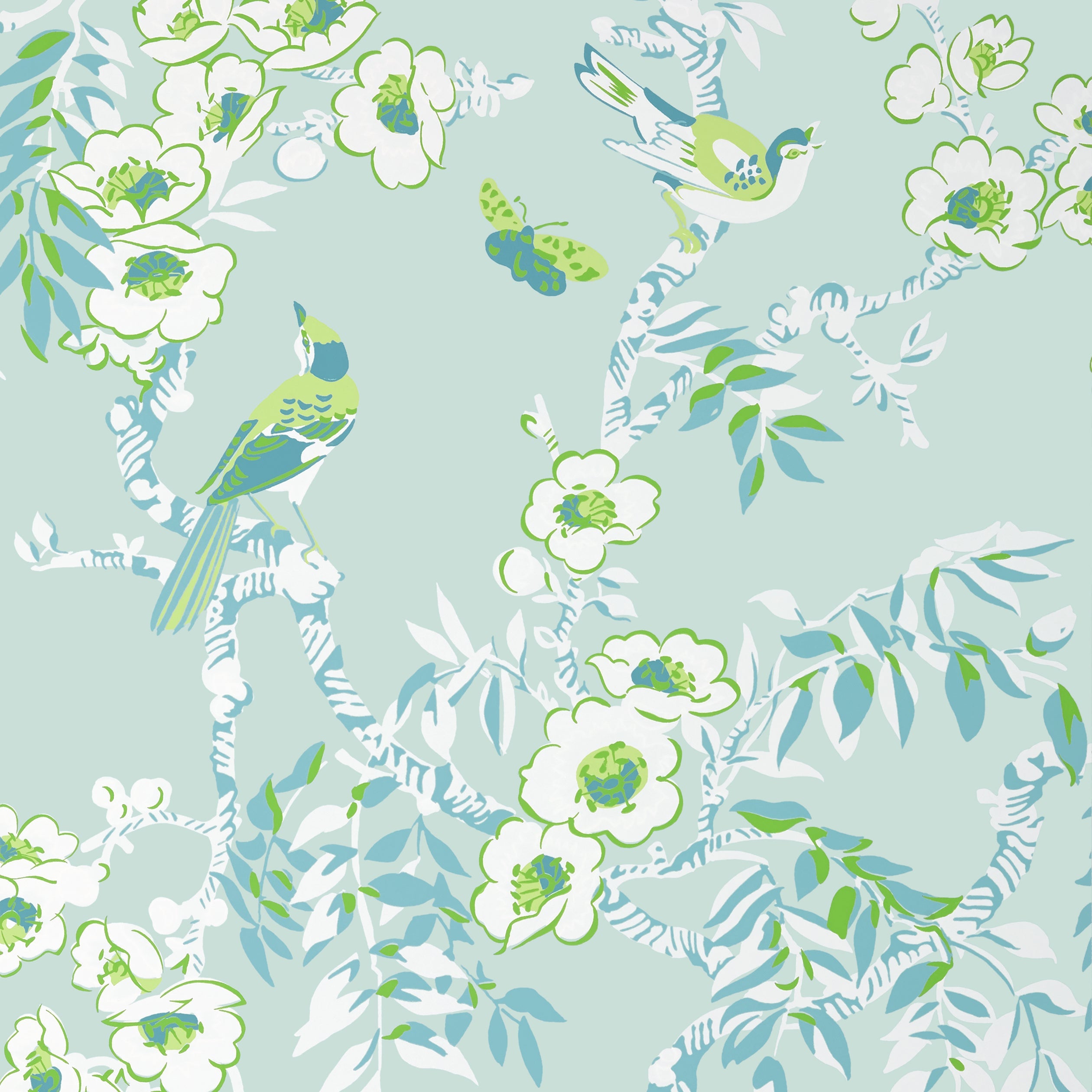 Yukio wallpaper in spa blue color - pattern number T20843 - by Thibaut in the Eden collection