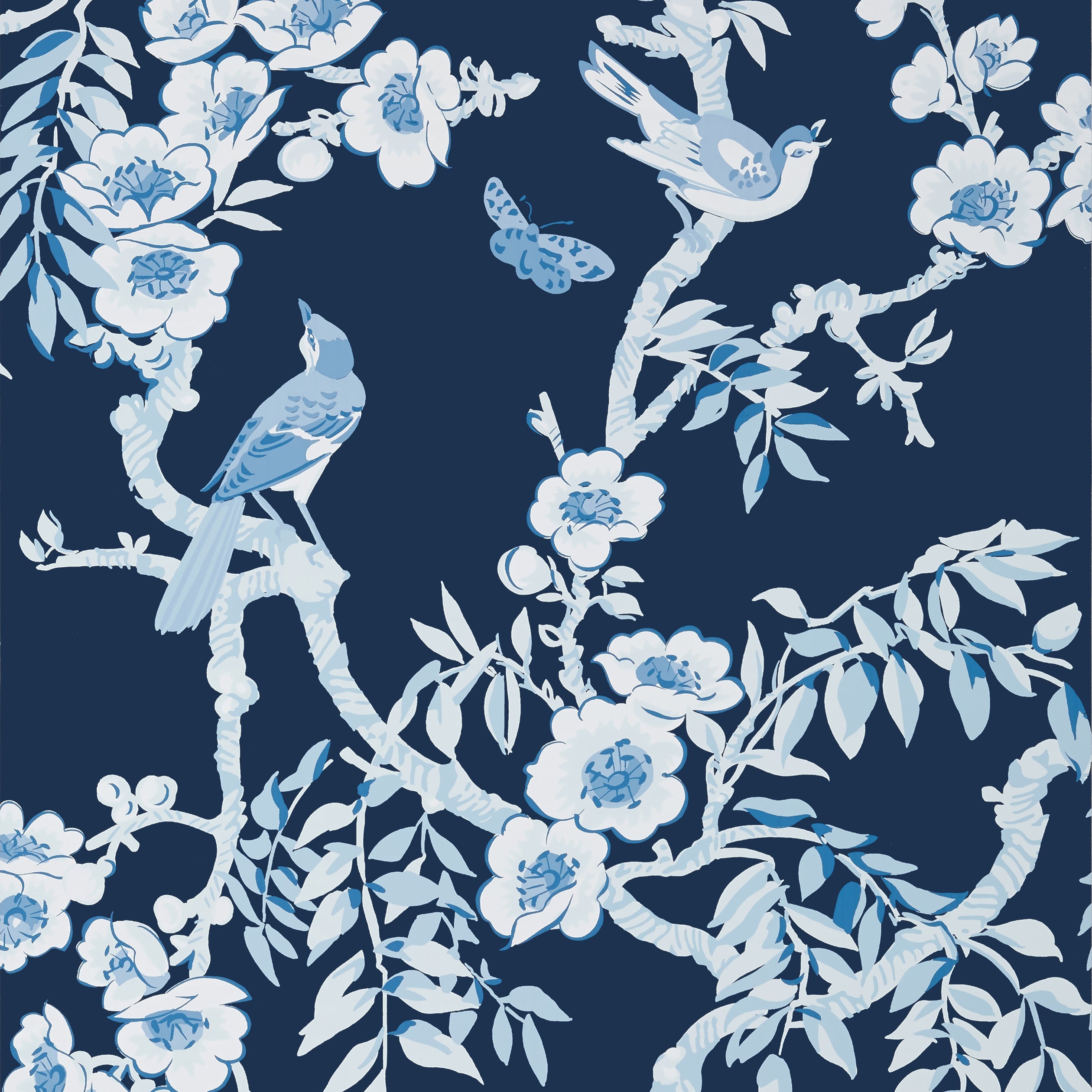 Yukio wallpaper in navy and white color - pattern number T20844 - by Thibaut in the Eden collection