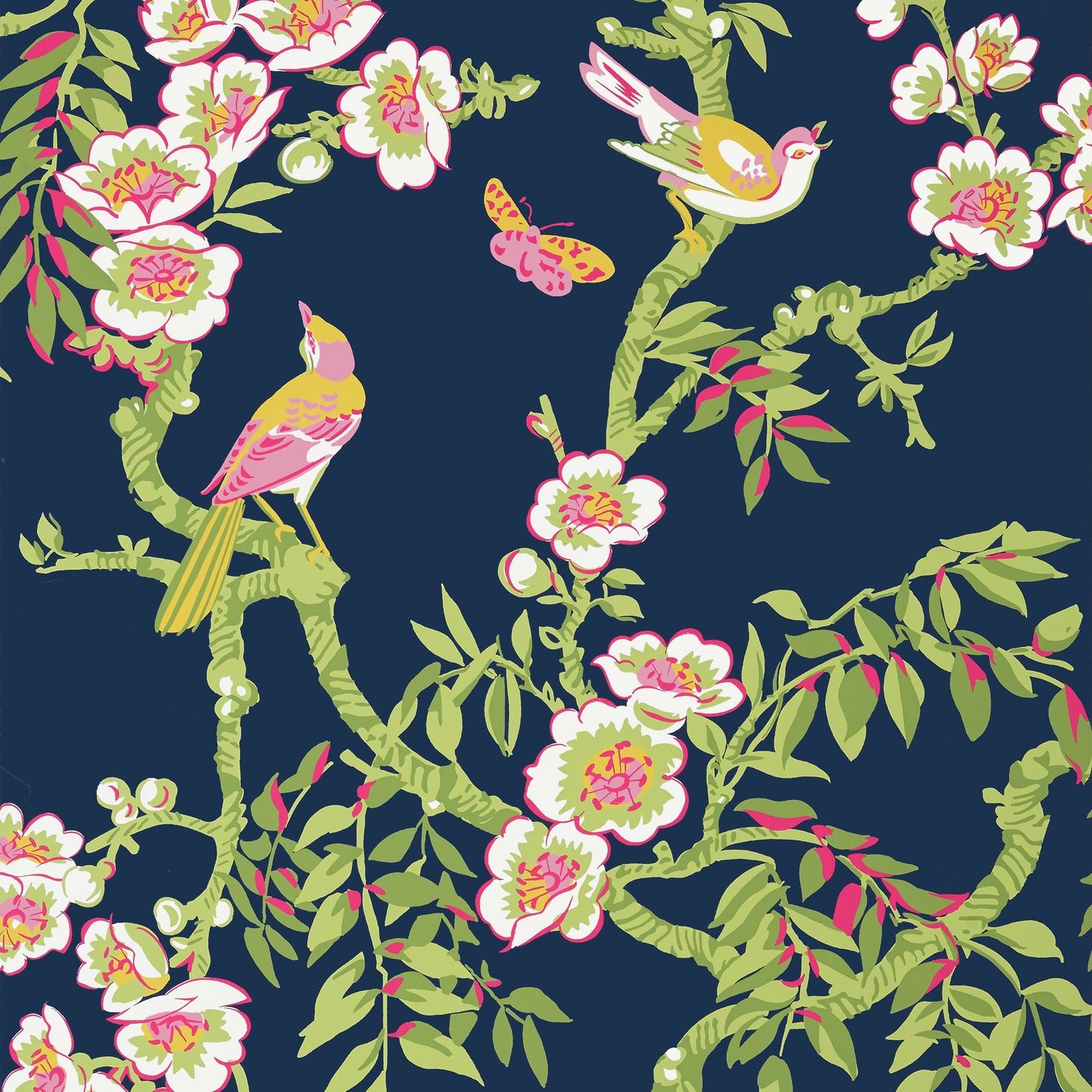 Yukio fabric in navy and pink color - pattern number T20846 - by Thibaut in the Eden collection