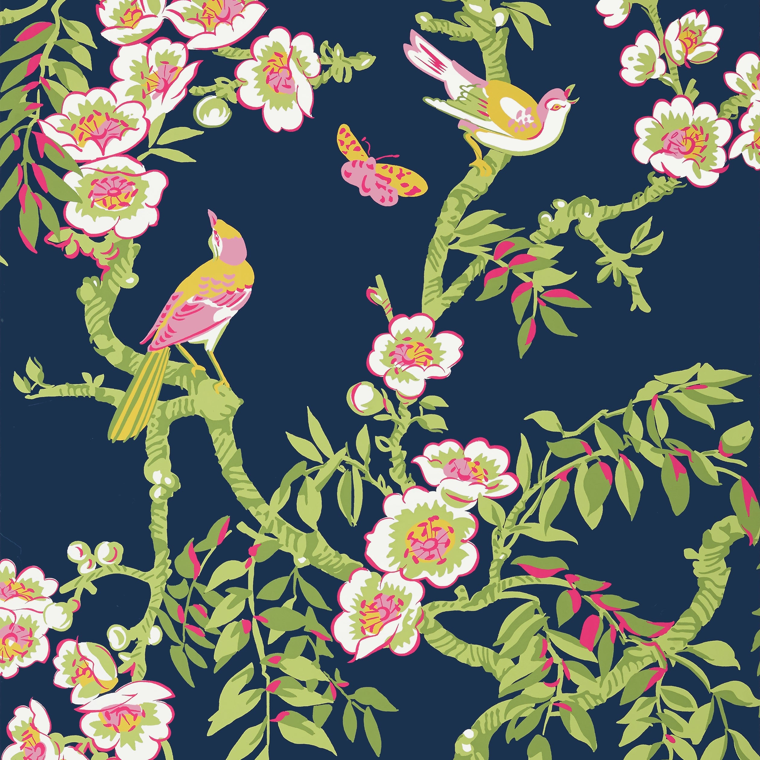 Yukio fabric in navy and pink color - pattern number T20846 - by Thibaut in the Eden collection