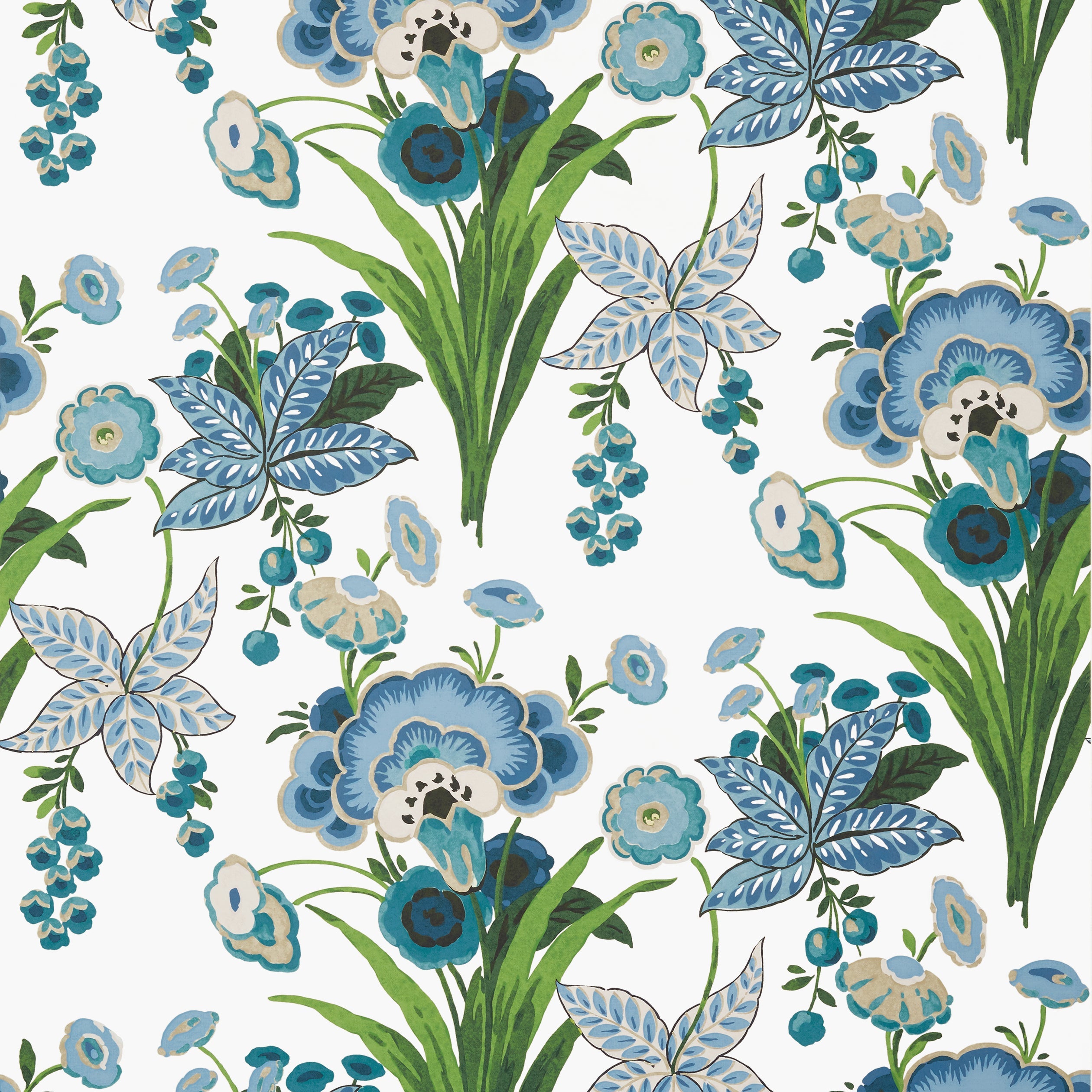 Pasadena wallpaper in blue and green color - pattern number T20851 - by Thibaut in the Eden collection