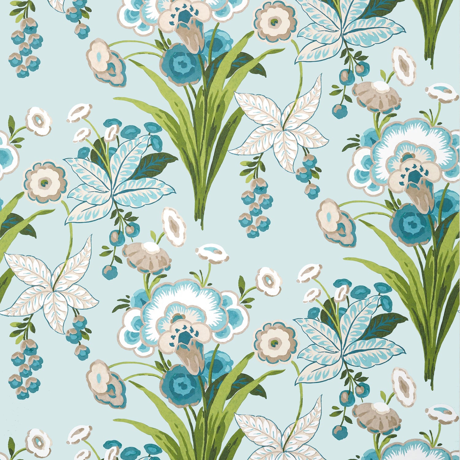 Pasadena wallpaper in spa blue color - pattern number T20855 - by Thibaut in the Eden collection
