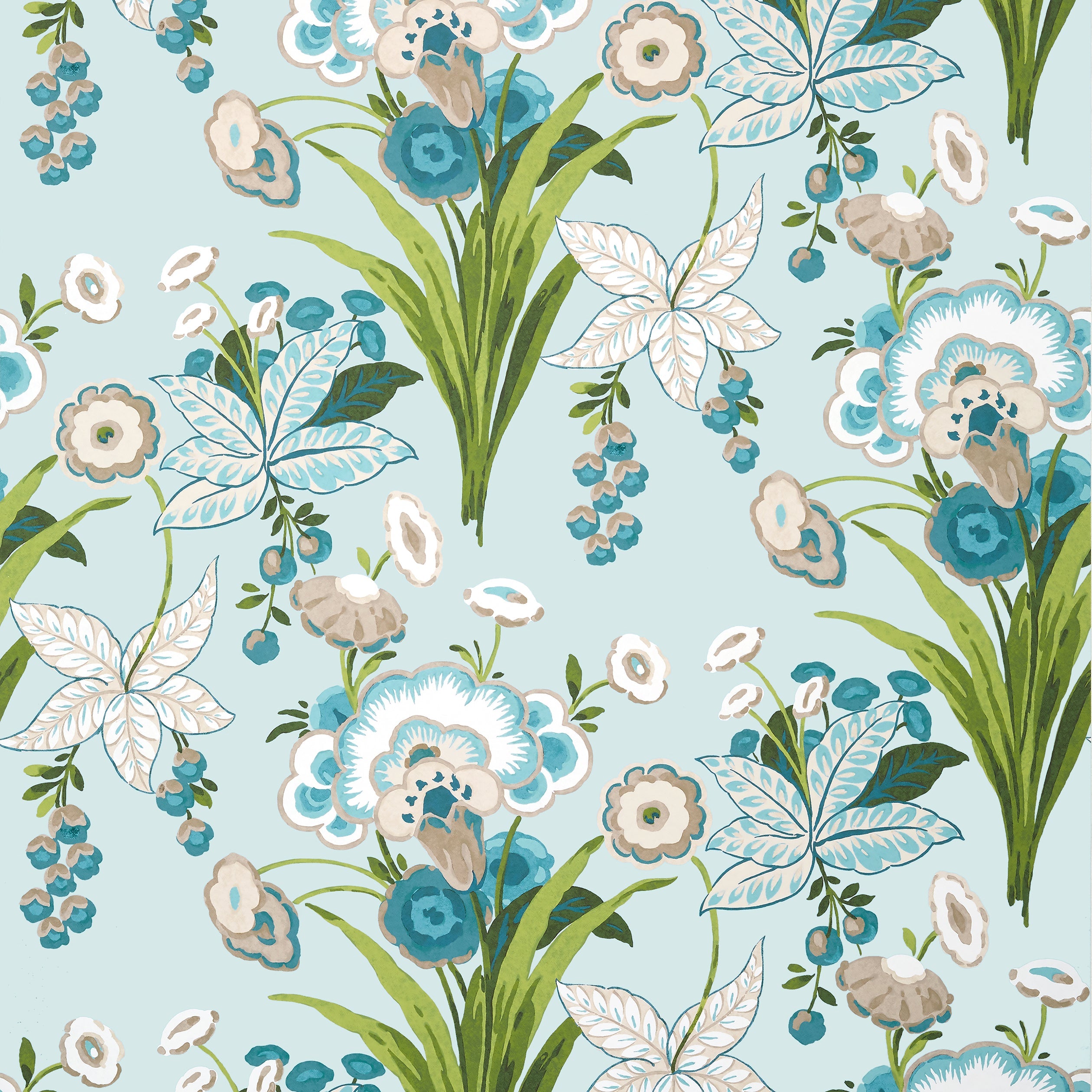 Pasadena wallpaper in spa blue color - pattern number T20855 - by Thibaut in the Eden collection