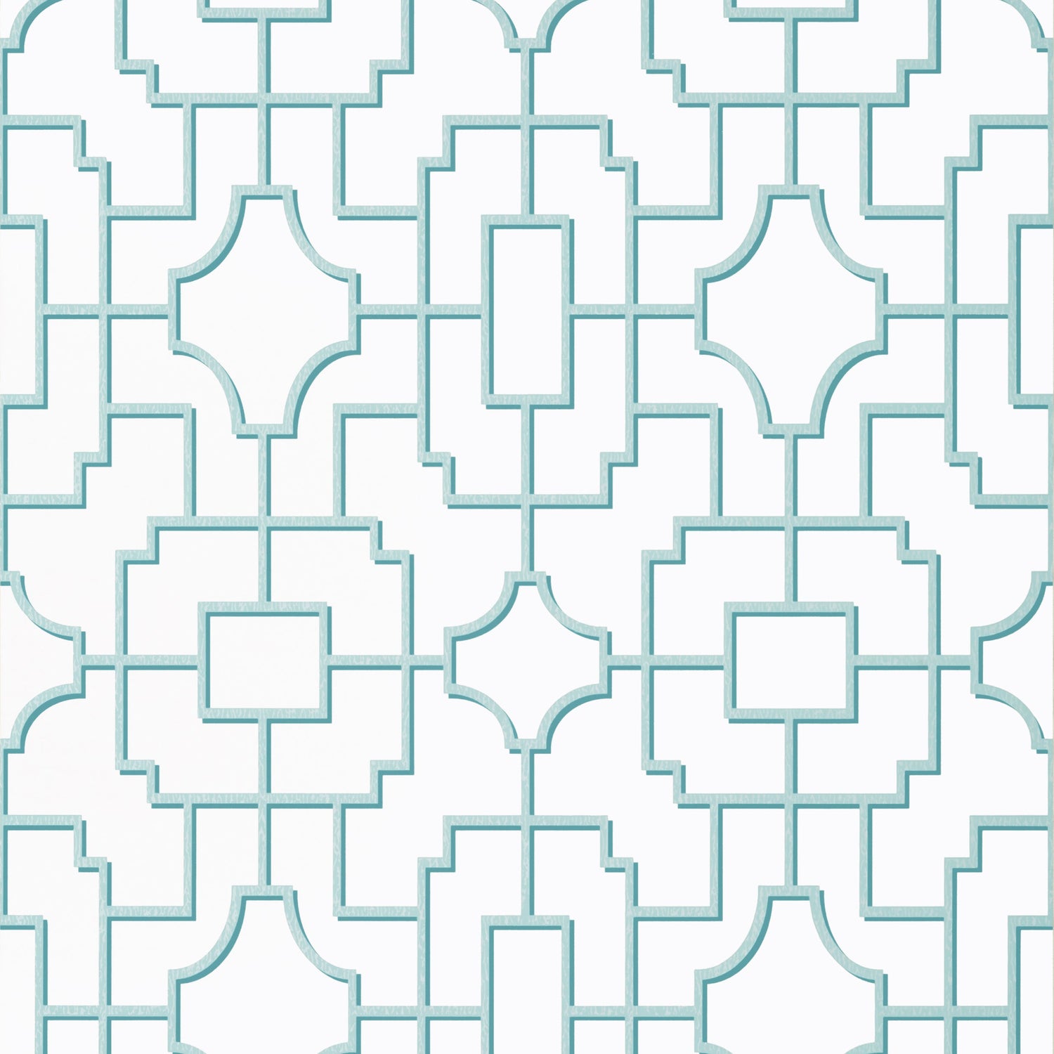 Fretwork wallpaper in spa blue color - pattern number T20869 - by Thibaut in the Eden collection