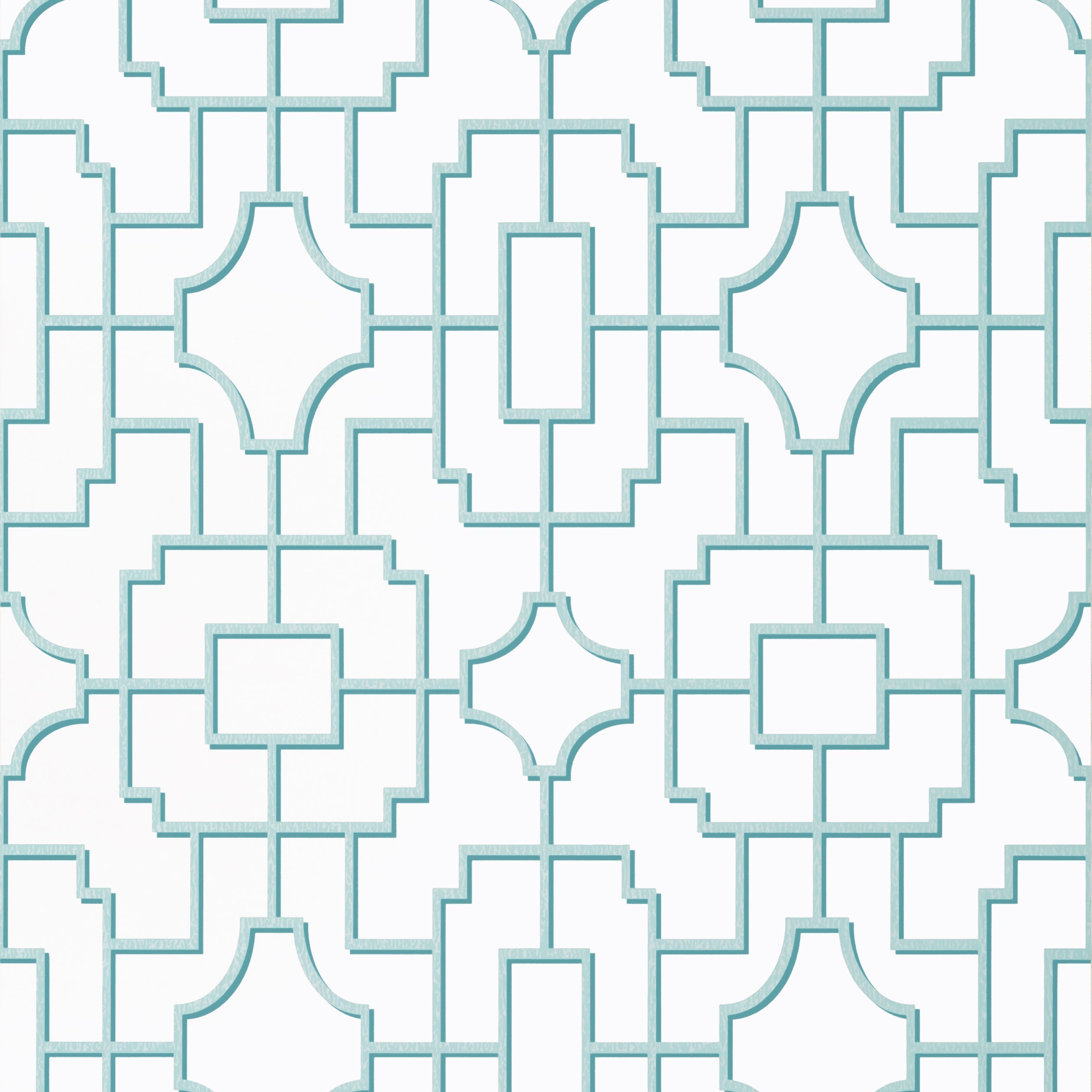 Fretwork wallpaper in spa blue color - pattern number T20869 - by Thibaut in the Eden collection