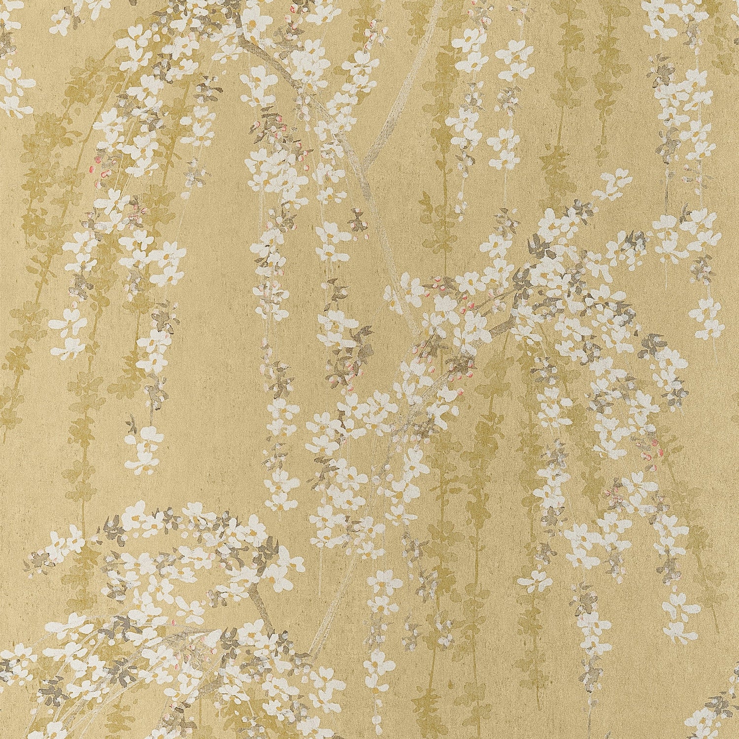 Weeping Blossom wallpaper in gold color - pattern number T24455 - by Thibaut in the Yutori collection