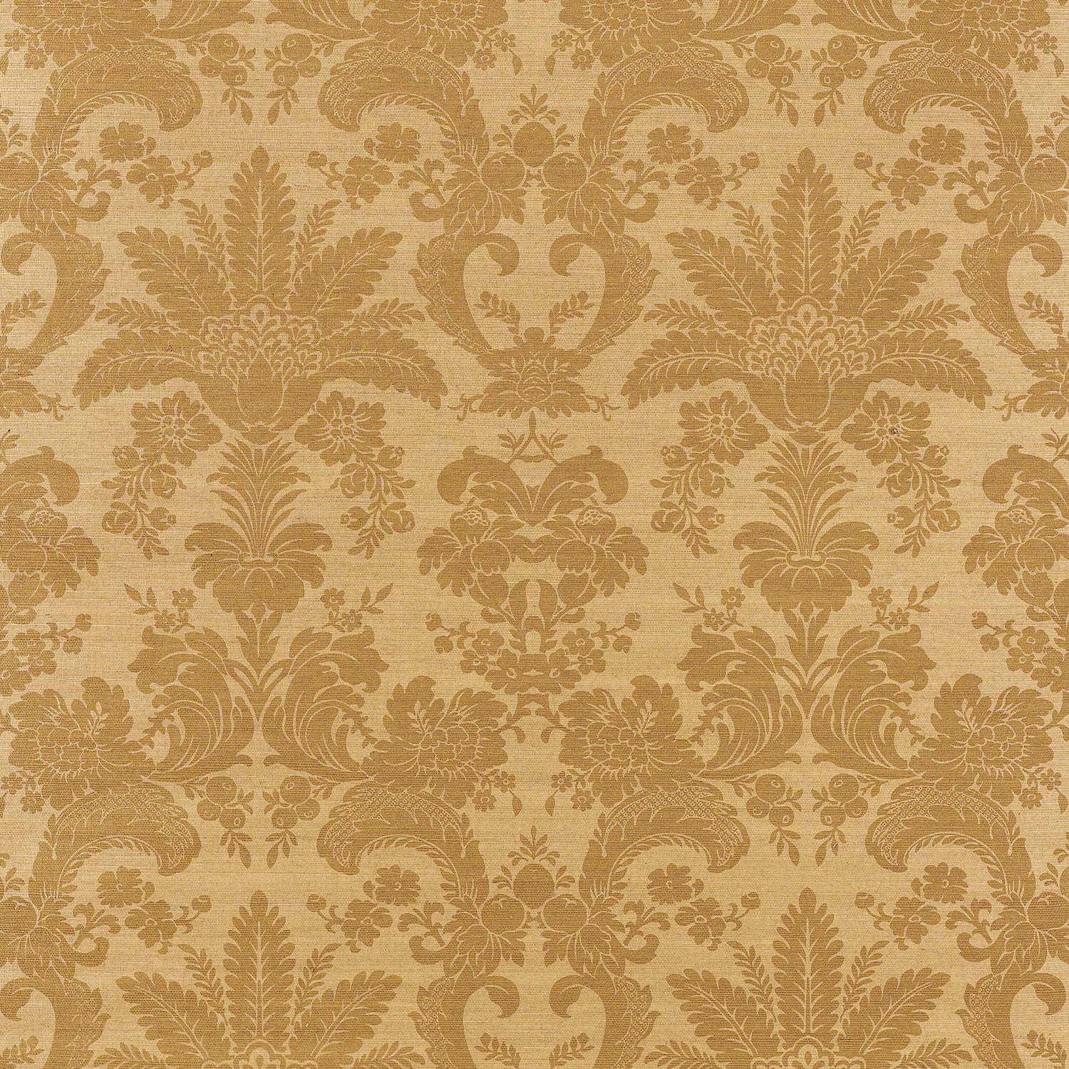 West Indies Damask wallpaper in metallic gold on camel color - pattern number T3630 - by Thibaut in the Grasscloth Resource 2 collection