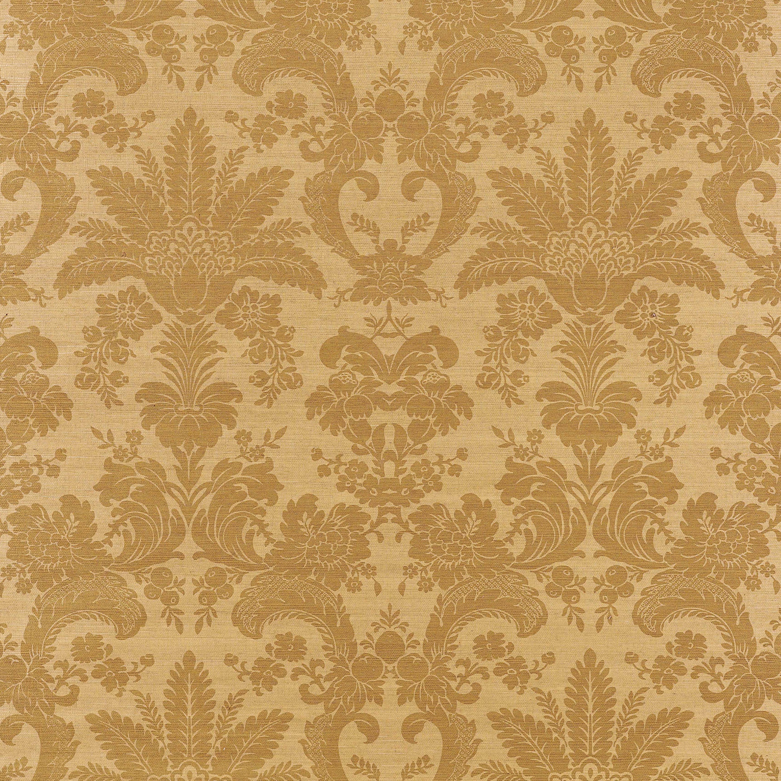 West Indies Damask wallpaper in metallic gold on camel color - pattern number T3630 - by Thibaut in the Grasscloth Resource 2 collection
