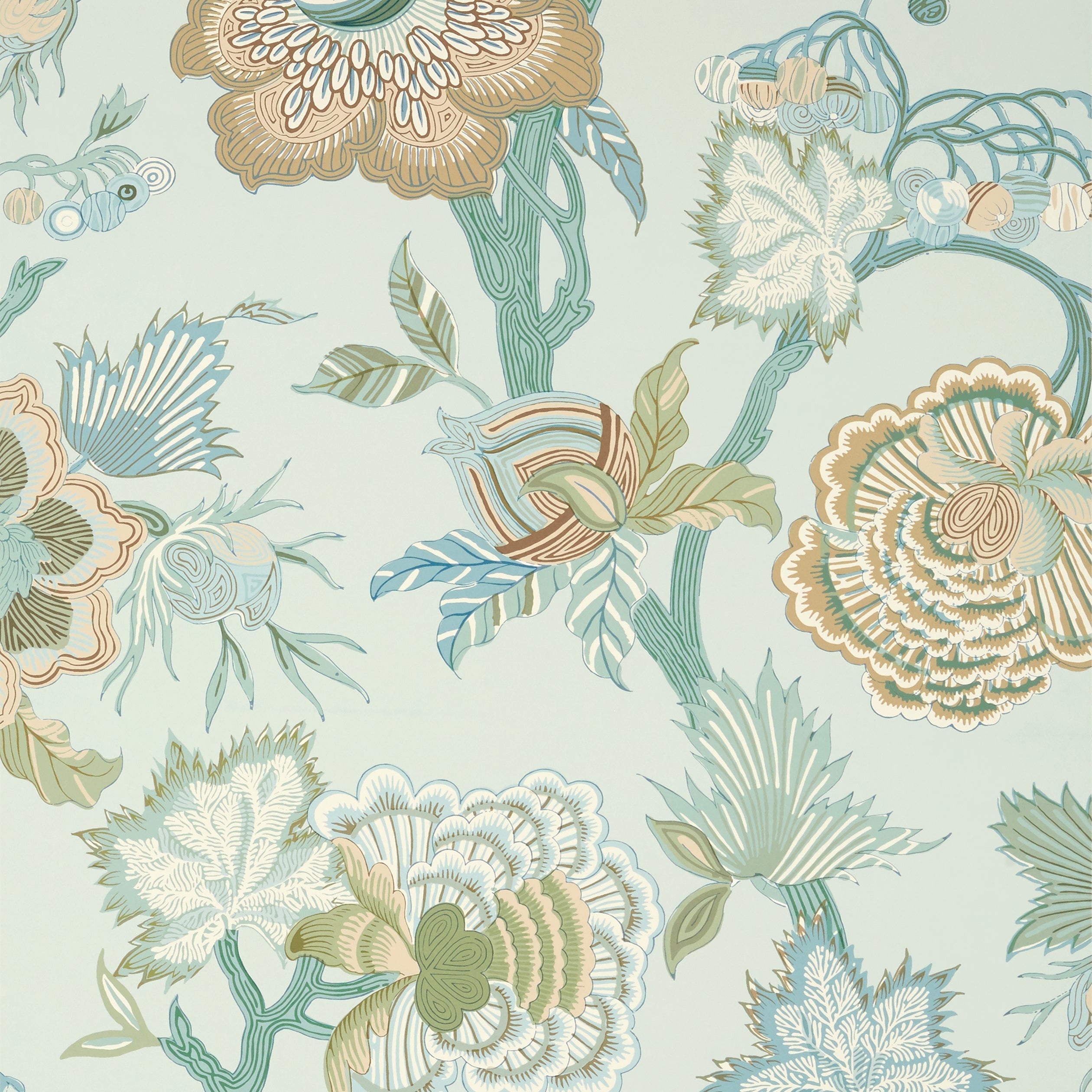 Indienne Jacobean wallpaper in seaglass and gold color - pattern number T36417 - by Thibaut in the Indienne collection