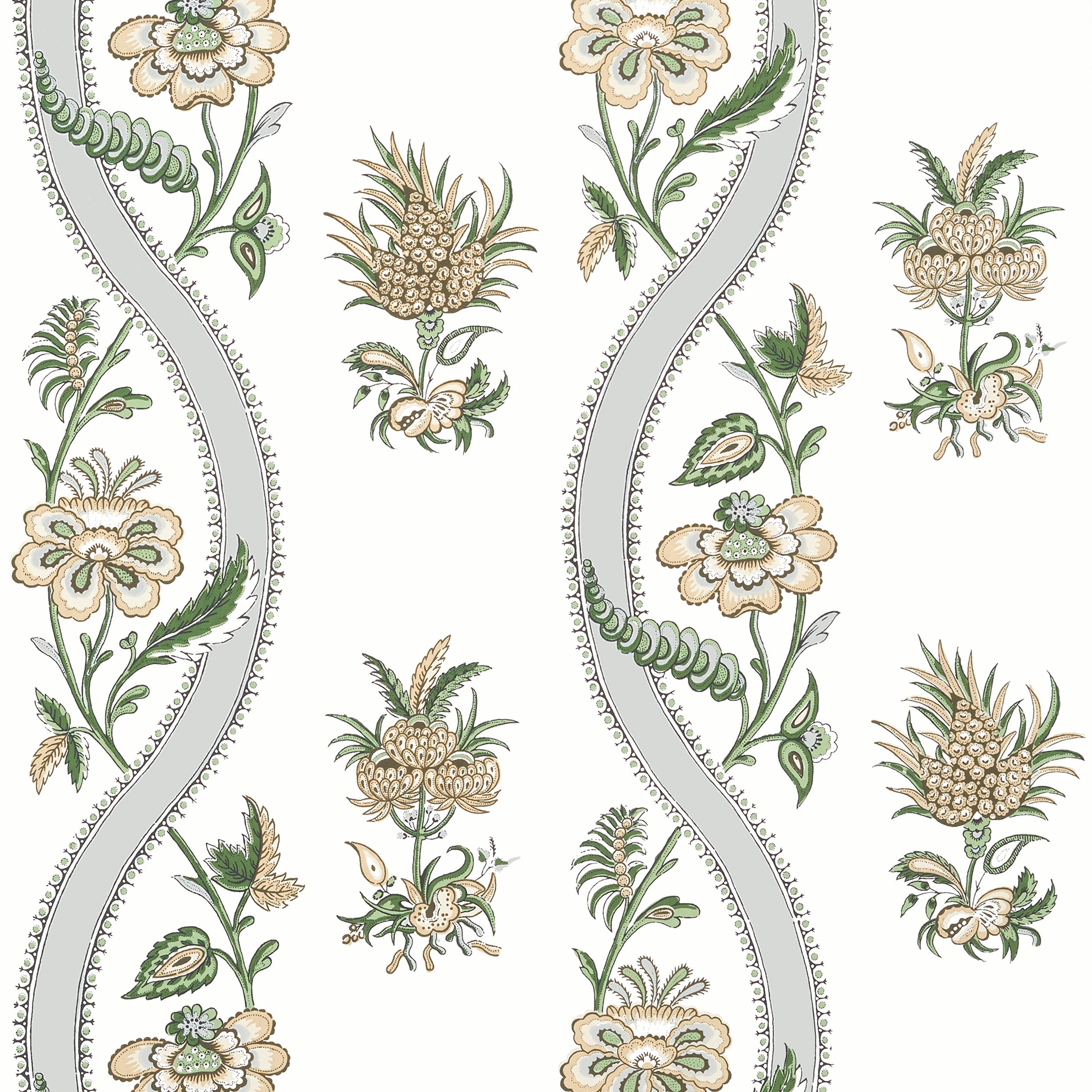 Ribbon Floral wallpaper in green color - pattern number T36421 - by Thibaut in the Indienne collection