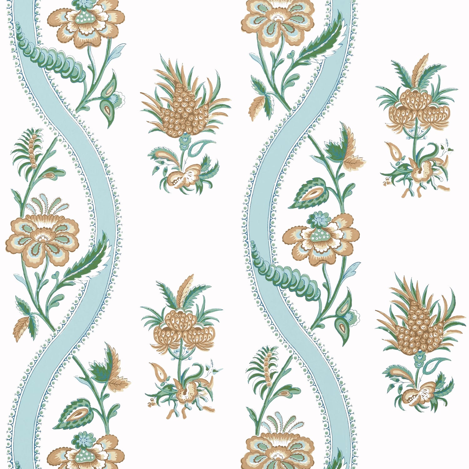 Ribbon Floral wallpaper in seaglass and gold color - pattern number T36422 - by Thibaut in the Indienne collection