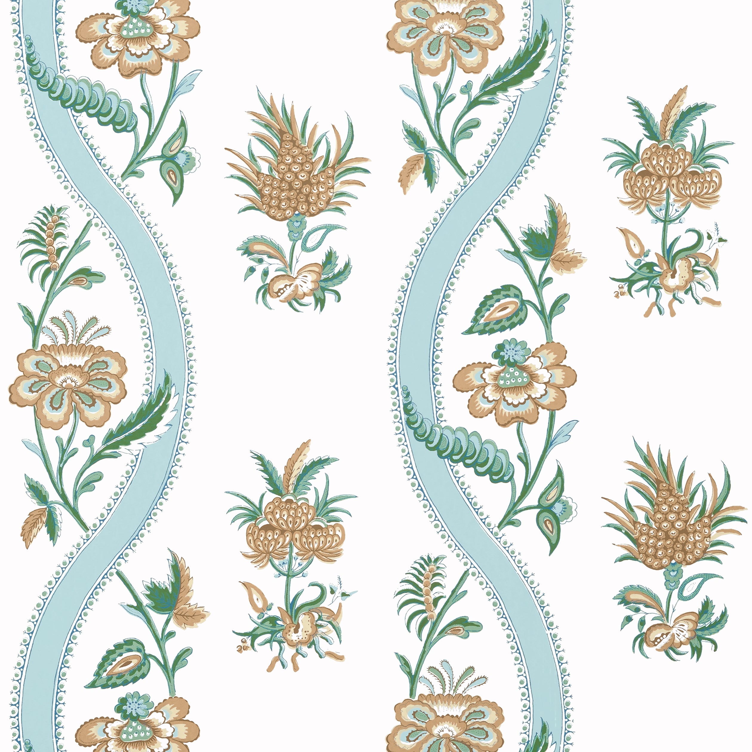 Ribbon Floral wallpaper in seaglass and gold color - pattern number T36422 - by Thibaut in the Indienne collection