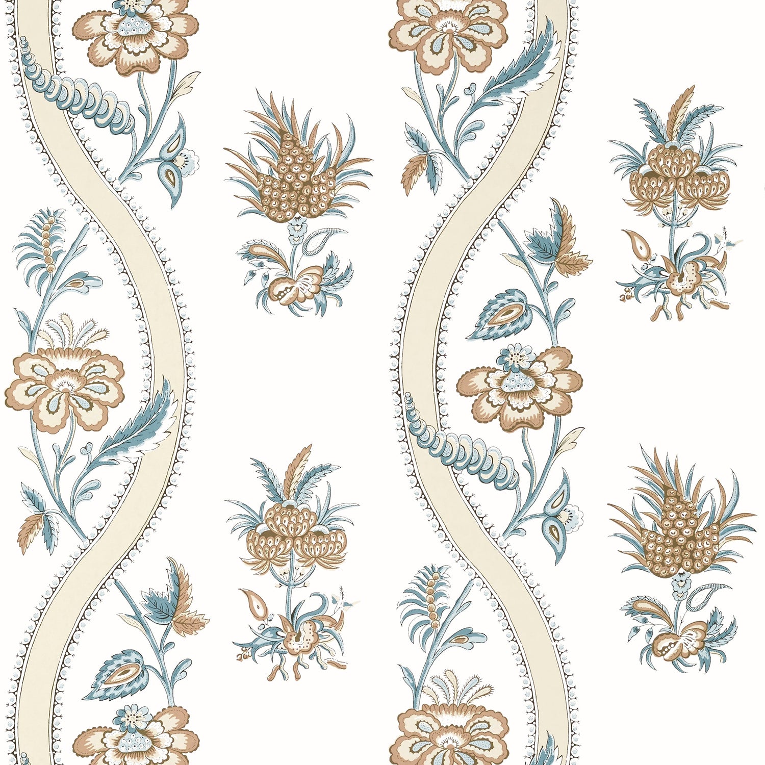 Ribbon Floral wallpaper in beige and spa blue color - pattern number T36425 - by Thibaut in the Indienne collection