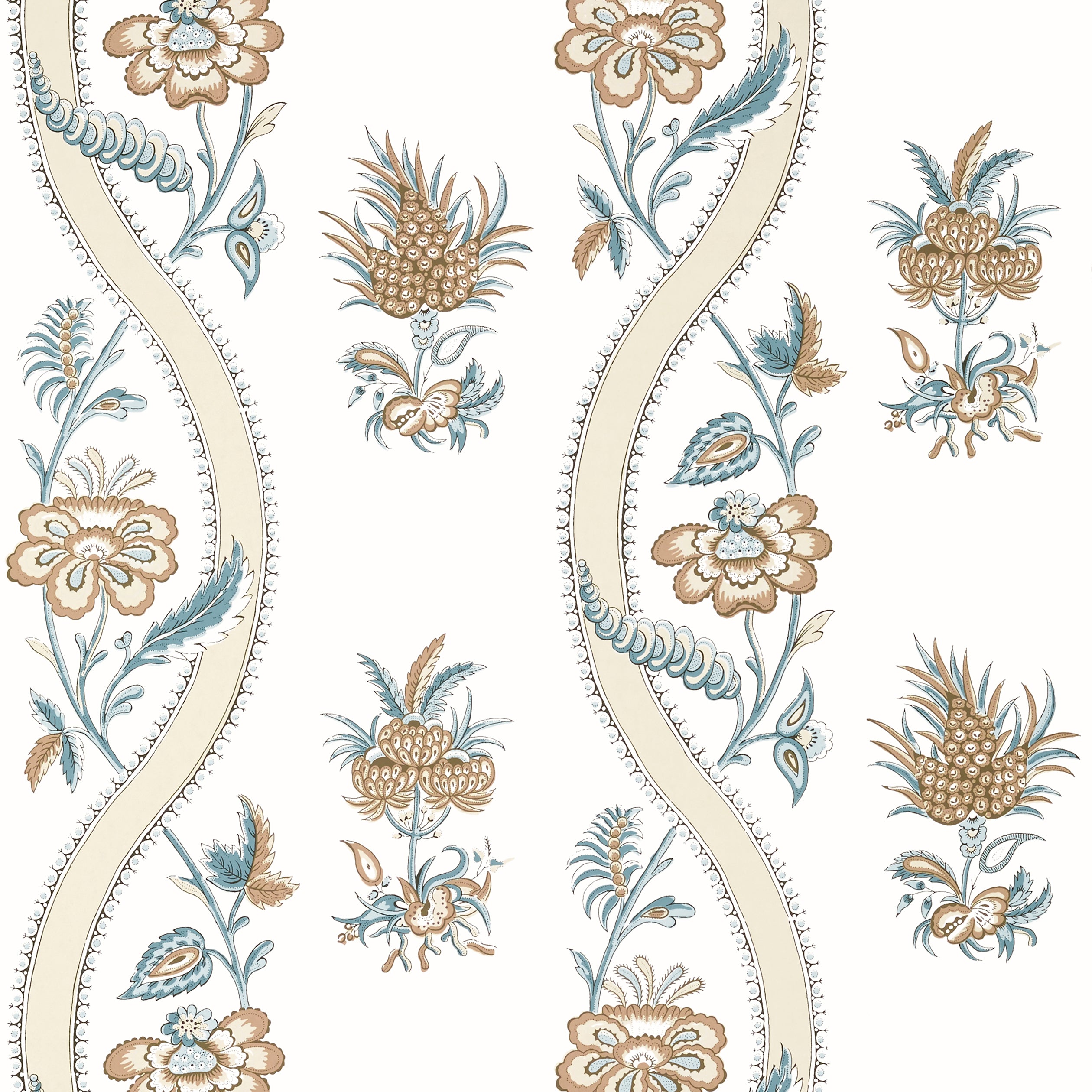 Ribbon Floral wallpaper in beige and spa blue color - pattern number T36425 - by Thibaut in the Indienne collection