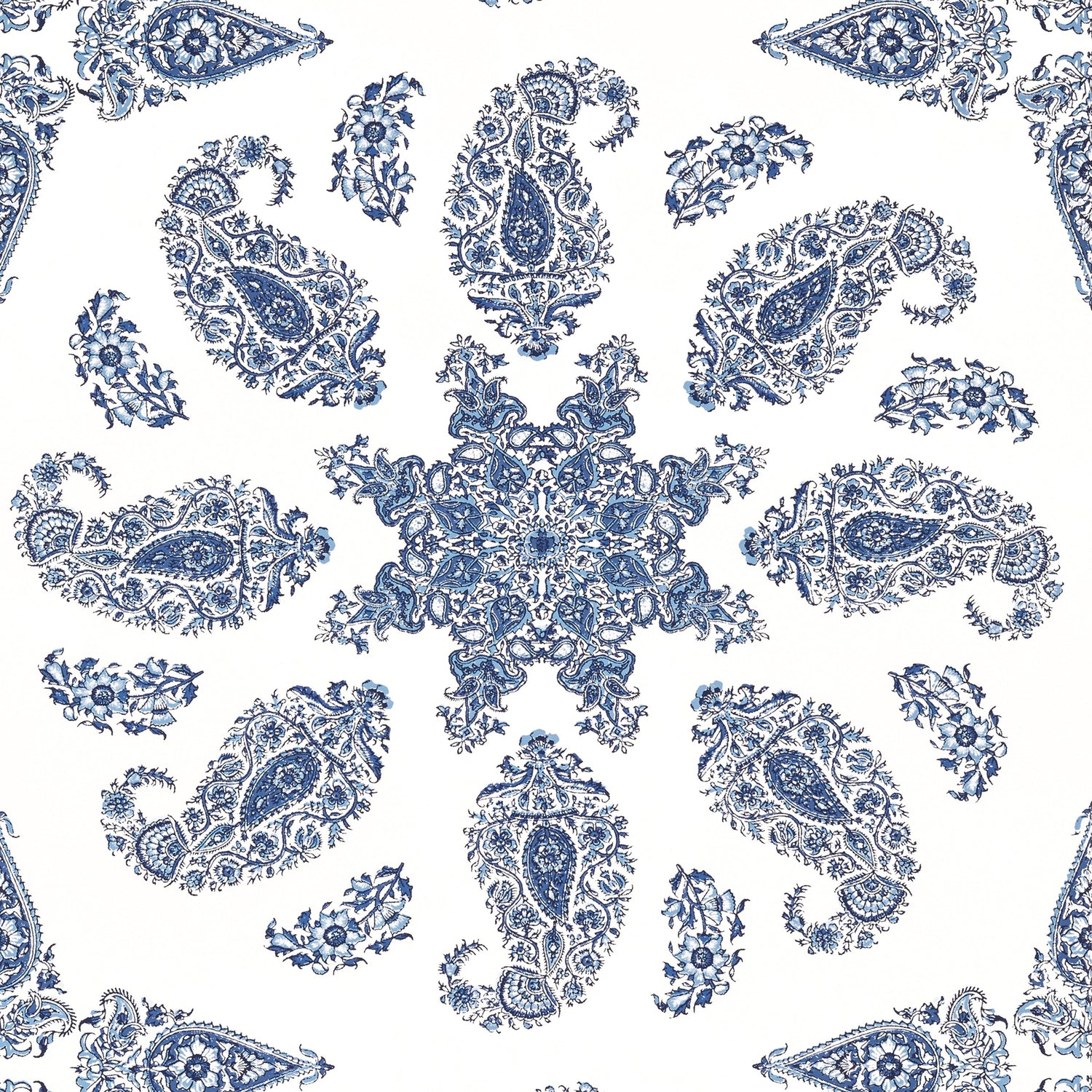 East India wallpaper in blue and white color - pattern number T36429 - by Thibaut in the Indienne collection