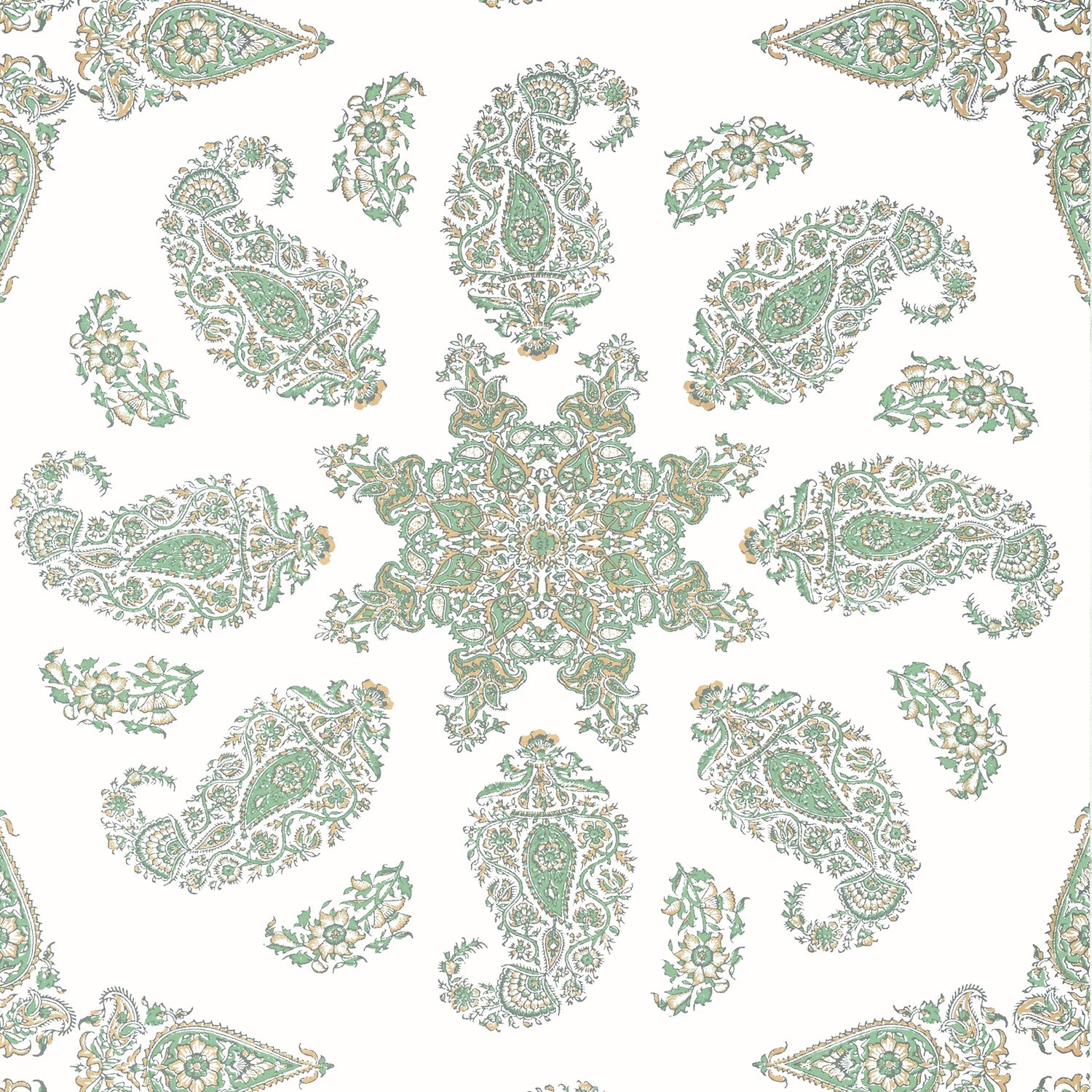 East India wallpaper in green and white color - pattern number T36442 - by Thibaut in the Indienne collection