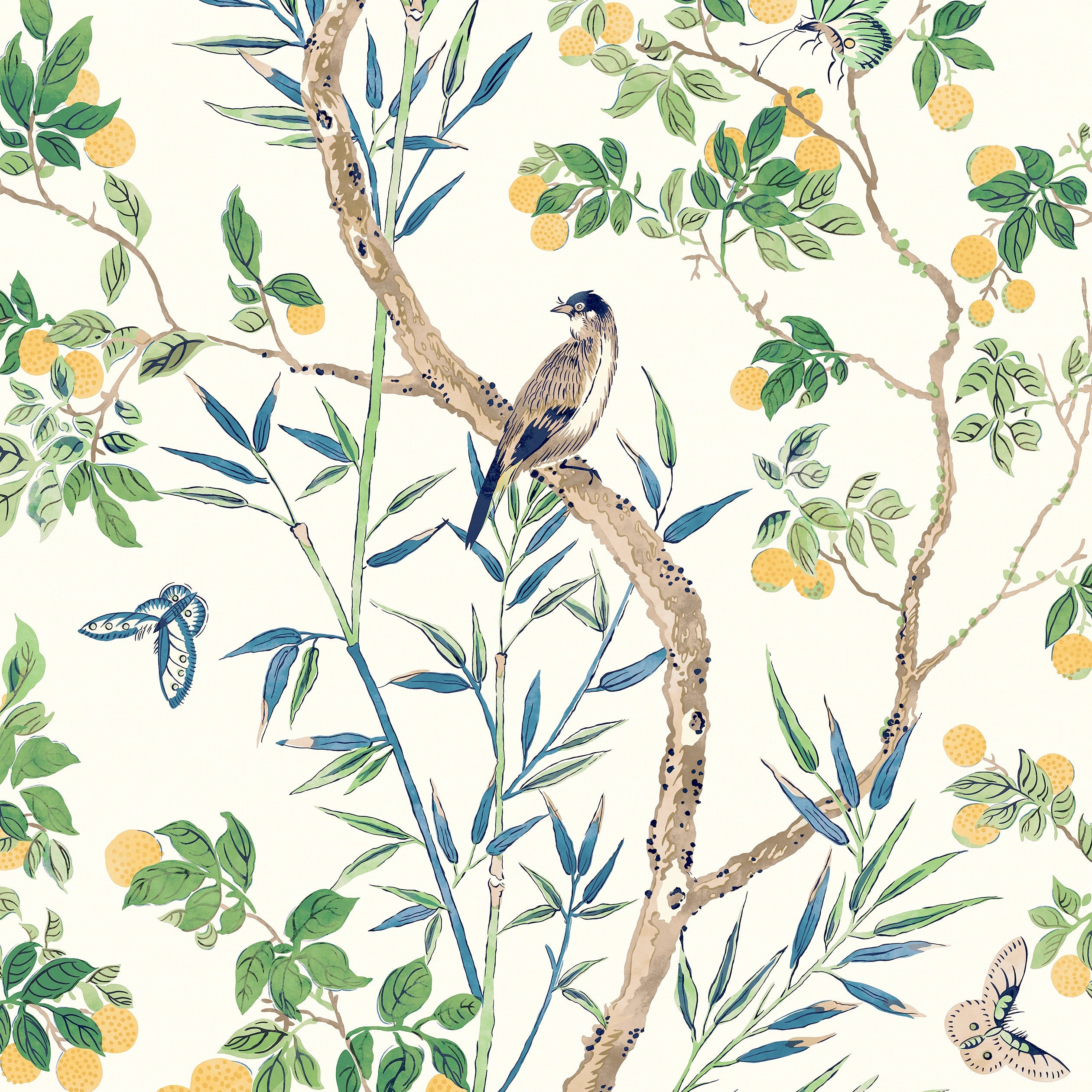 Claire fabric in yellow and navy color - pattern number T42013 - by Thibaut in the Sojourn collection