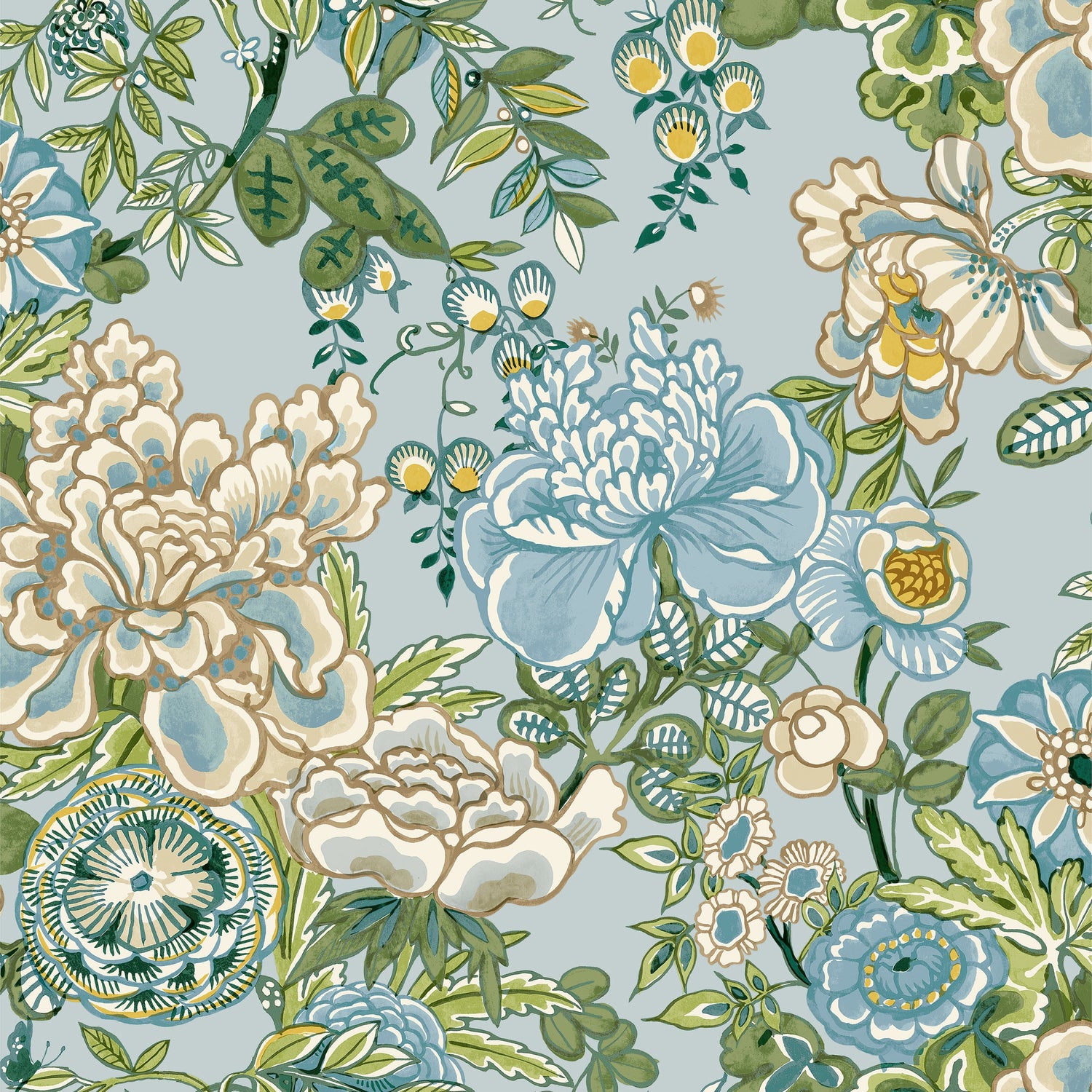 Peony Garden fabric in spa blue color - pattern number T42020 - by Thibaut in the Sojourn collection