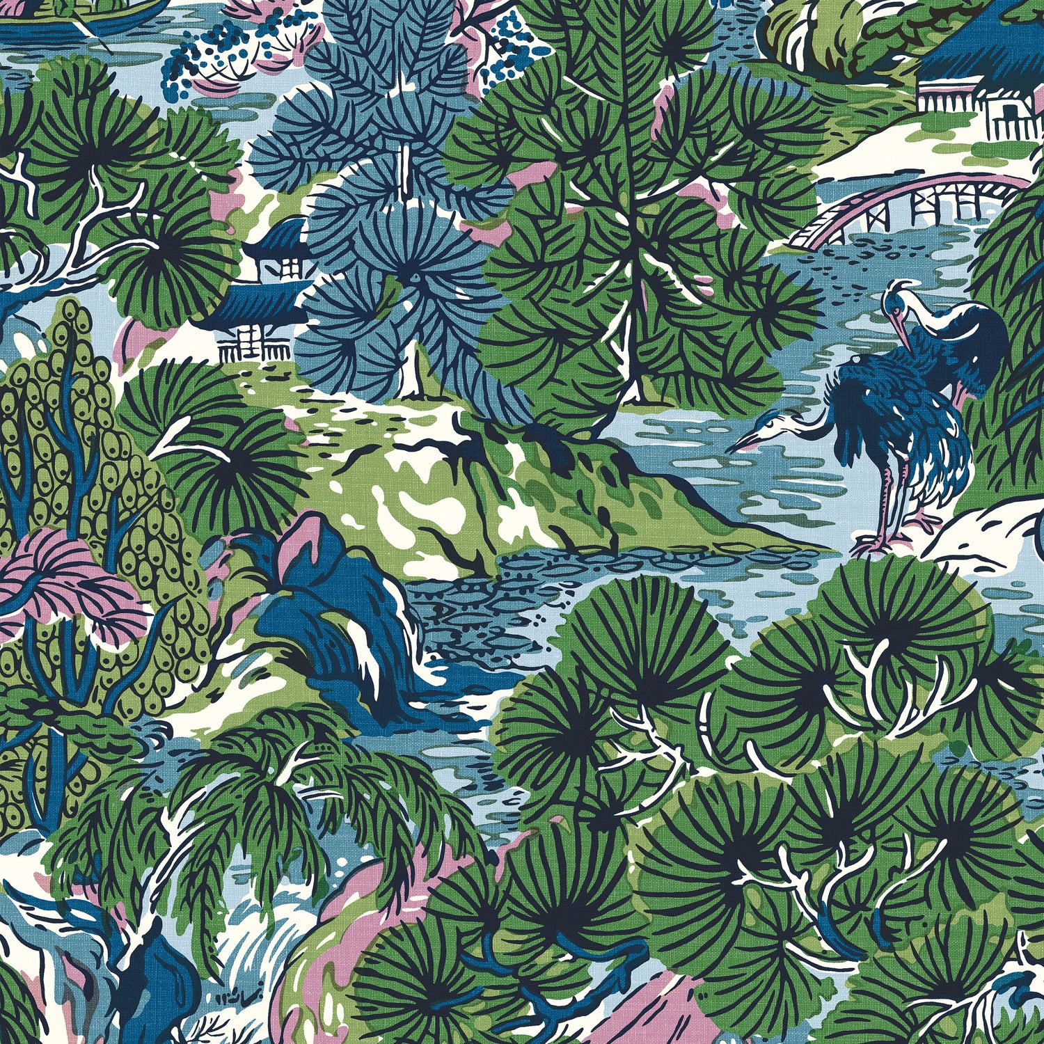 Pagoda Trees fabric in lavender and blue color - pattern number T42024 - by Thibaut in the Sojourn collection