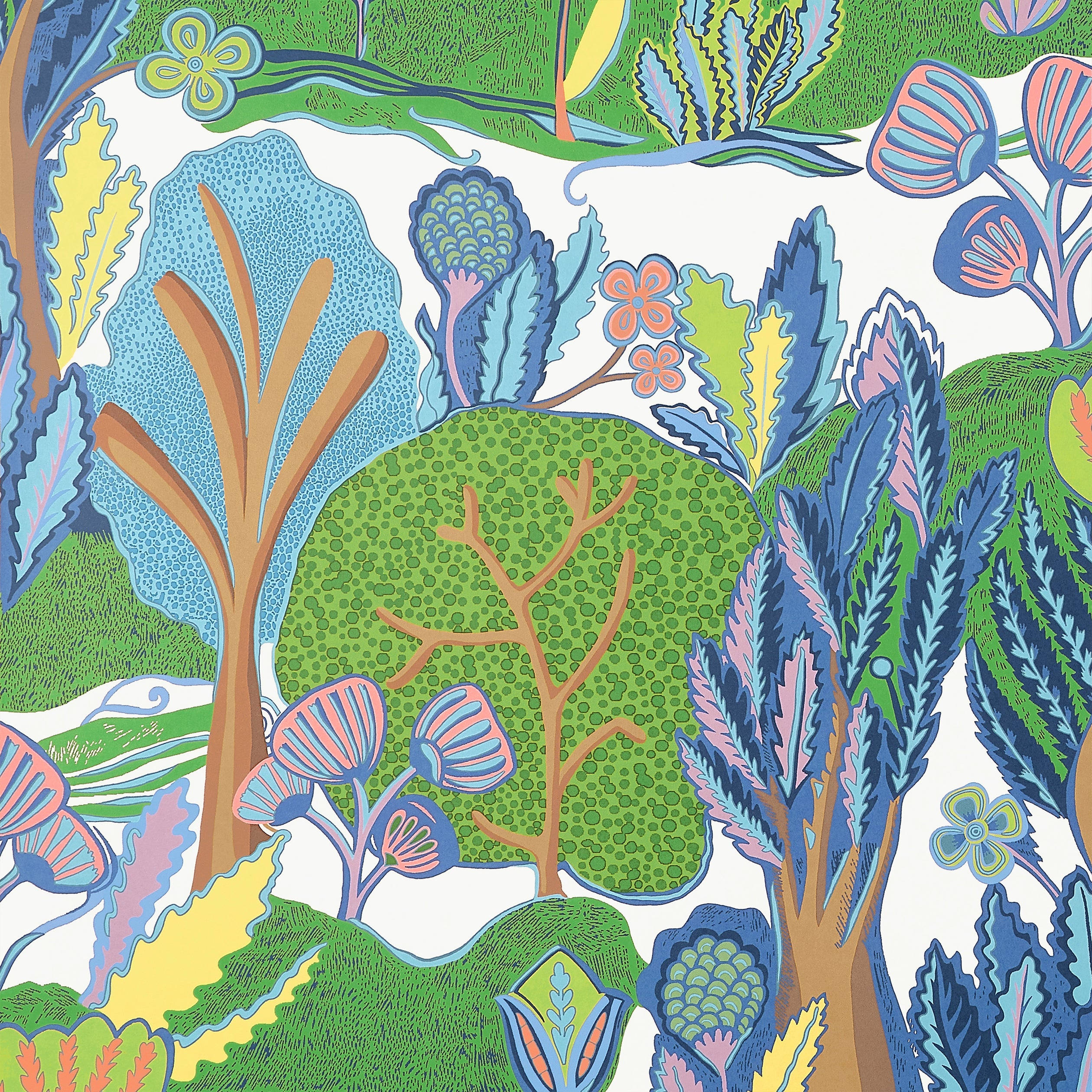 Albero wallpaper in green and blue color - pattern number T45009 - by Thibaut in the Wanderlust collection