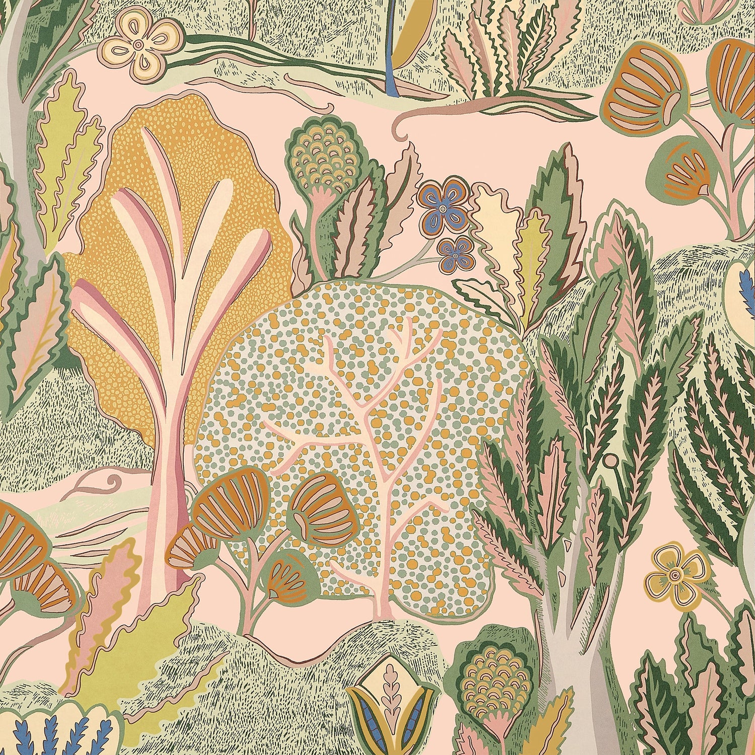 Albero wallpaper in apricot and ginger color - pattern number T45010 - by Thibaut in the Wanderlust collection