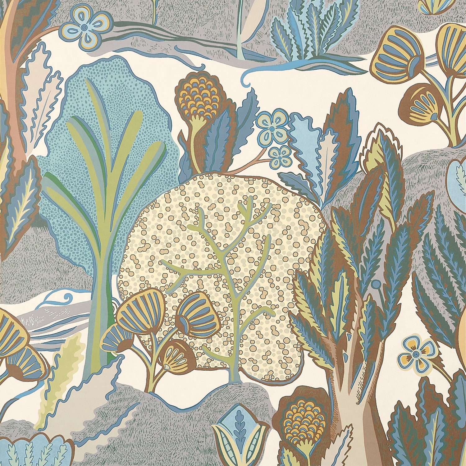 Albero wallpaper in sage and beige color - pattern number T45013 - by Thibaut in the Wanderlust collection